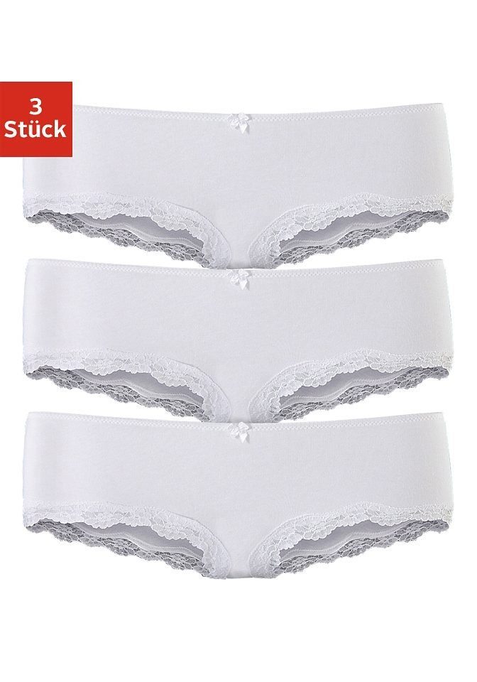LASCANA Panty (3er-Pack) aus elastischer Baumwolle mit zarter Spitze