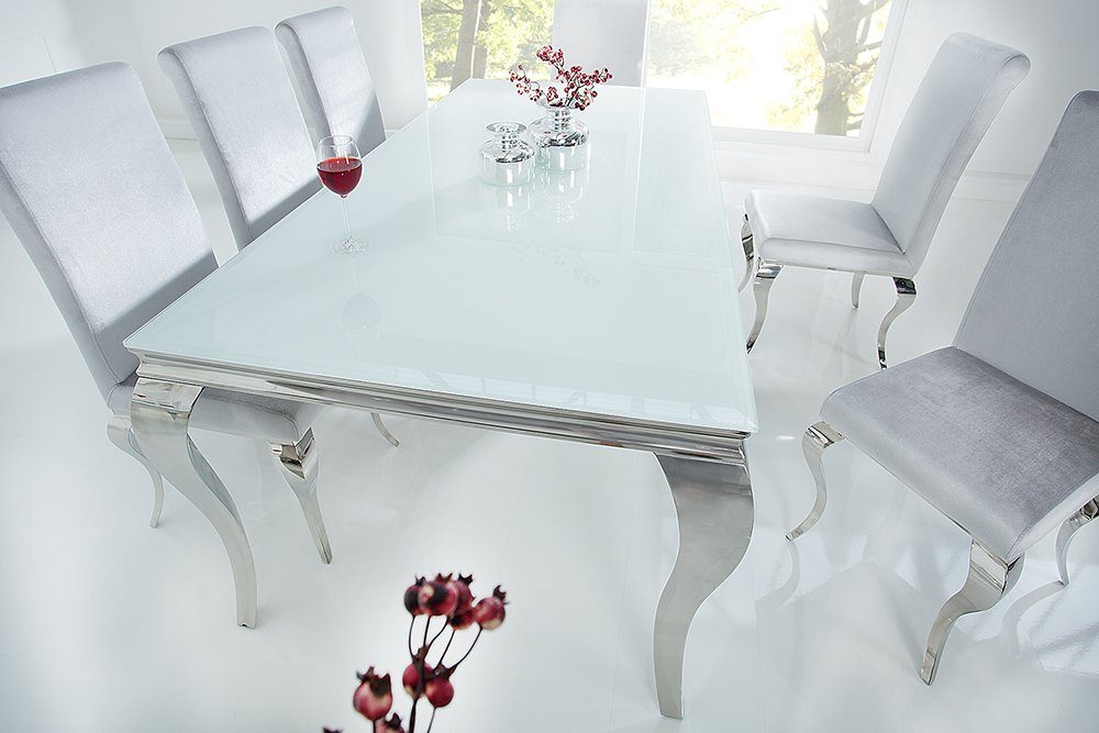 riess-ambiente Esstisch MODERN BAROCK 200cm 1-St), · (Einzelartikel, eckig Opalglas / weiß Edelstahl Esszimmer silber weiß · | · weiß