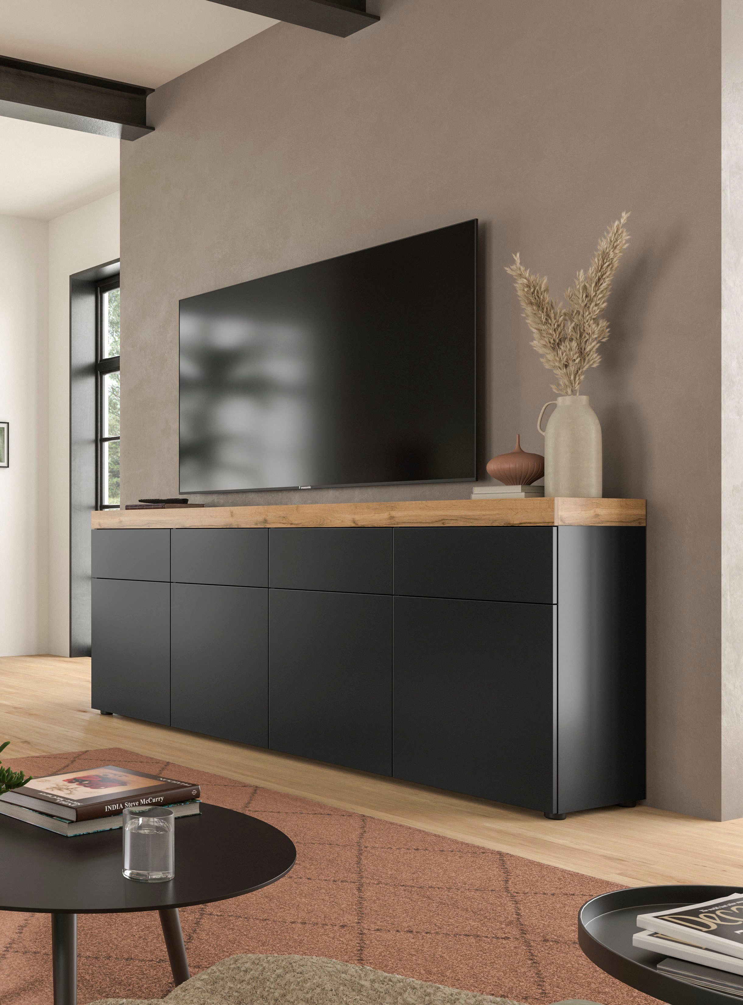 OTTO home Sideboard MAMBO, TOPSELLER!, Breite 200cm, 4 Türen, 4 Schubkästen, push-2-open (1 St., 2 farbige Ausführung, in verschiedenen Farben erhältlich), Kommode, Anrichte, Wohnzimmer, Schlafzimmer