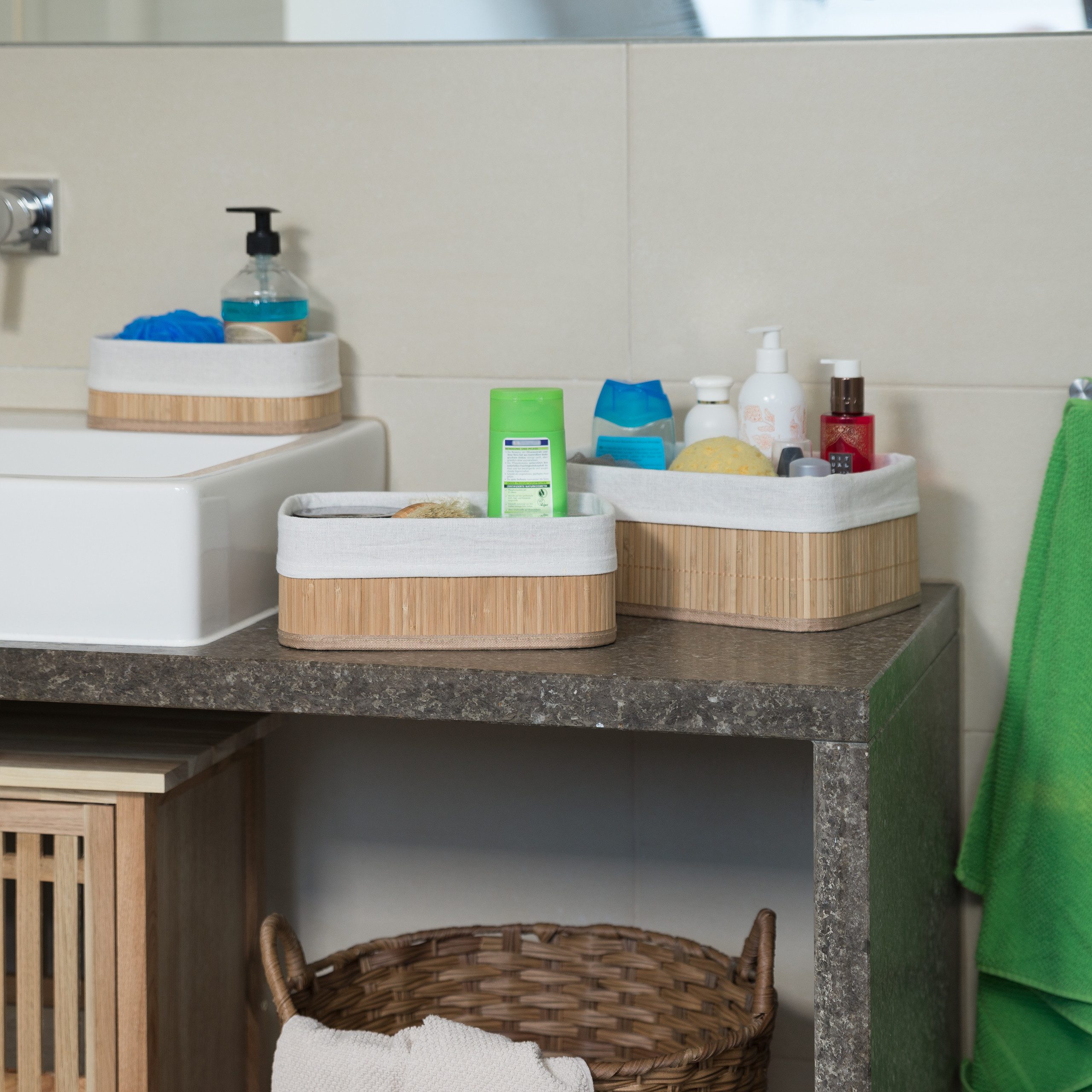 relaxdays Aufbewahrungskorb Bad 3 teiliges Set, natur günstig online kaufen