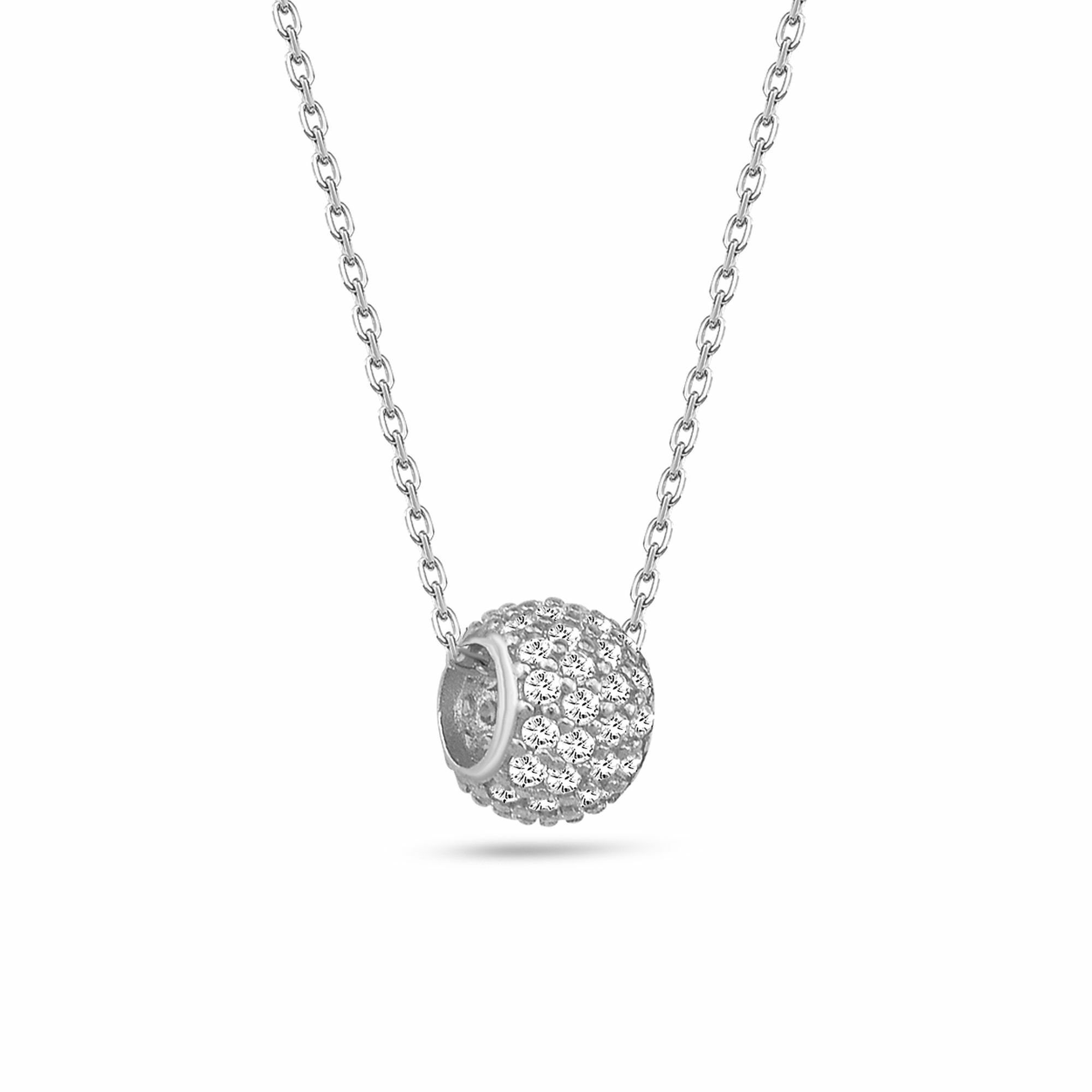 dKeniz Kette mit Anhänger 925/- Sterling Silber Kugel-Pave-Kette