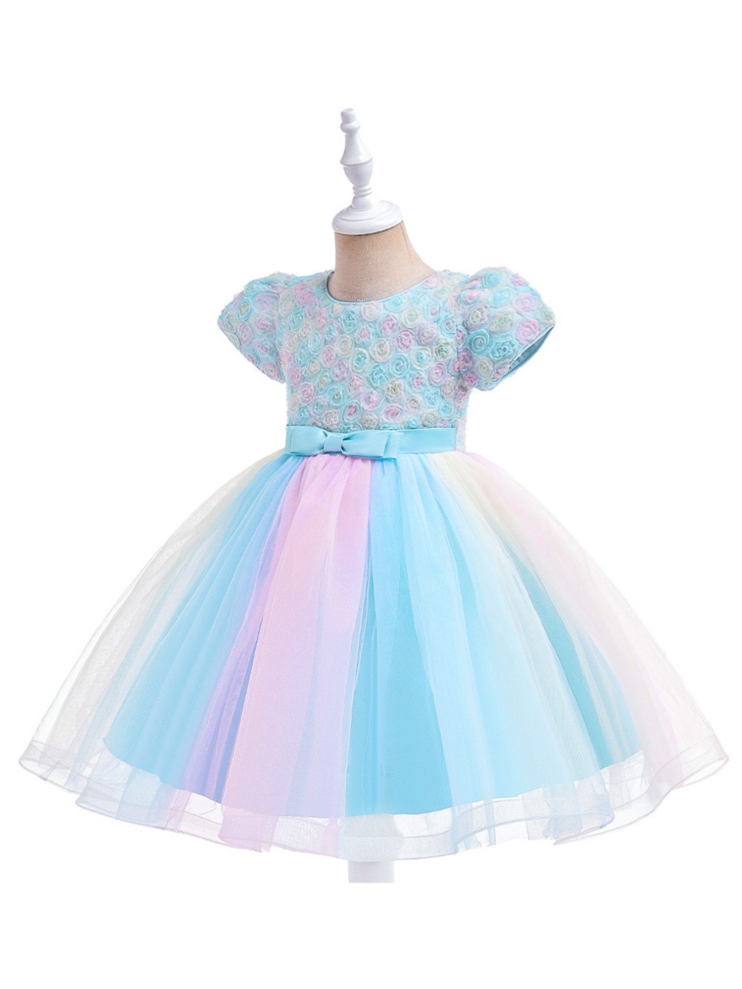 aus Tüll Mädchen LAPA dreidimensionalen Abendkleid mit Netzblumen Prinzessinnenkleid Blau