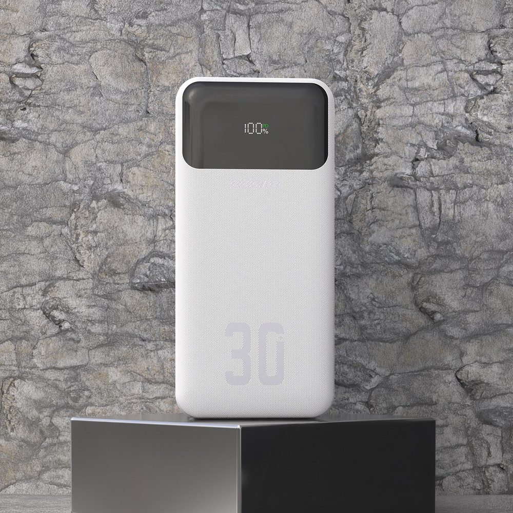 Dudao Reiseakku Grossraumakku Powerbank 30000 mAh (1 St), Integrierte Kabel, PD & QC Schnellladen, LED-Display