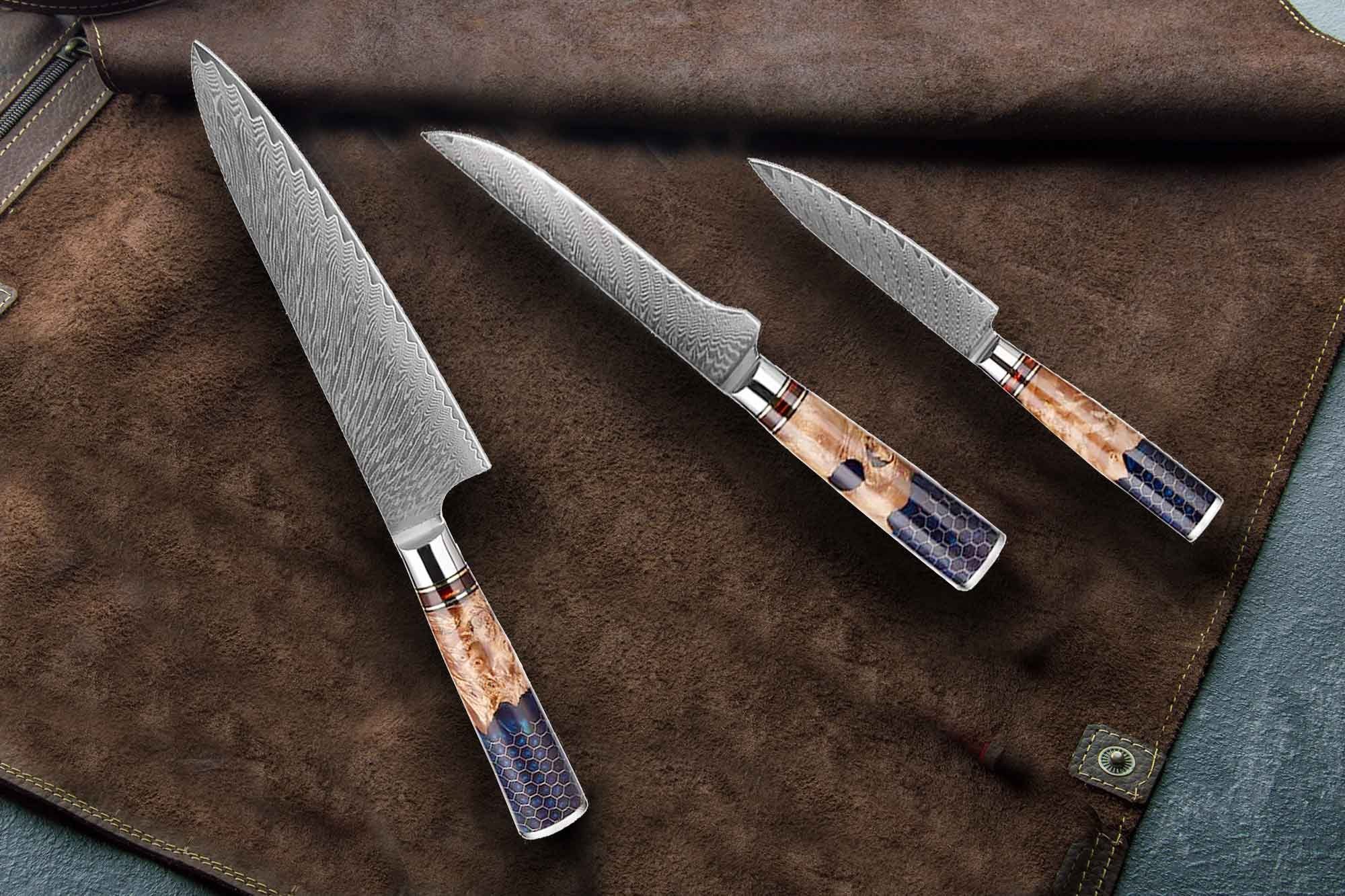 Muxel Allzweckmesser Damast Küchenmesser Set 3-tlg Extrem scharfe ...