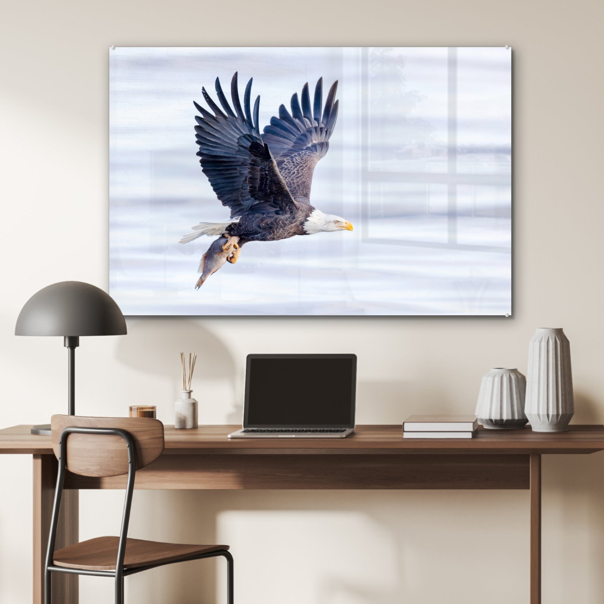 MuchoWow Acrylglasbild Adler mit Fisch Acrylglasbilder & (1 Schlafzimmer Wasser, St), dem Wohnzimmer über