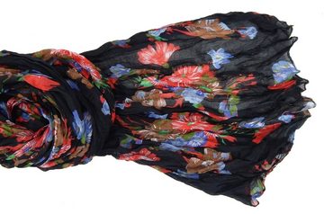 Ella Jonte Modeschal, schöner breiter leichter Schal schwarz mit buntem Blumen Design