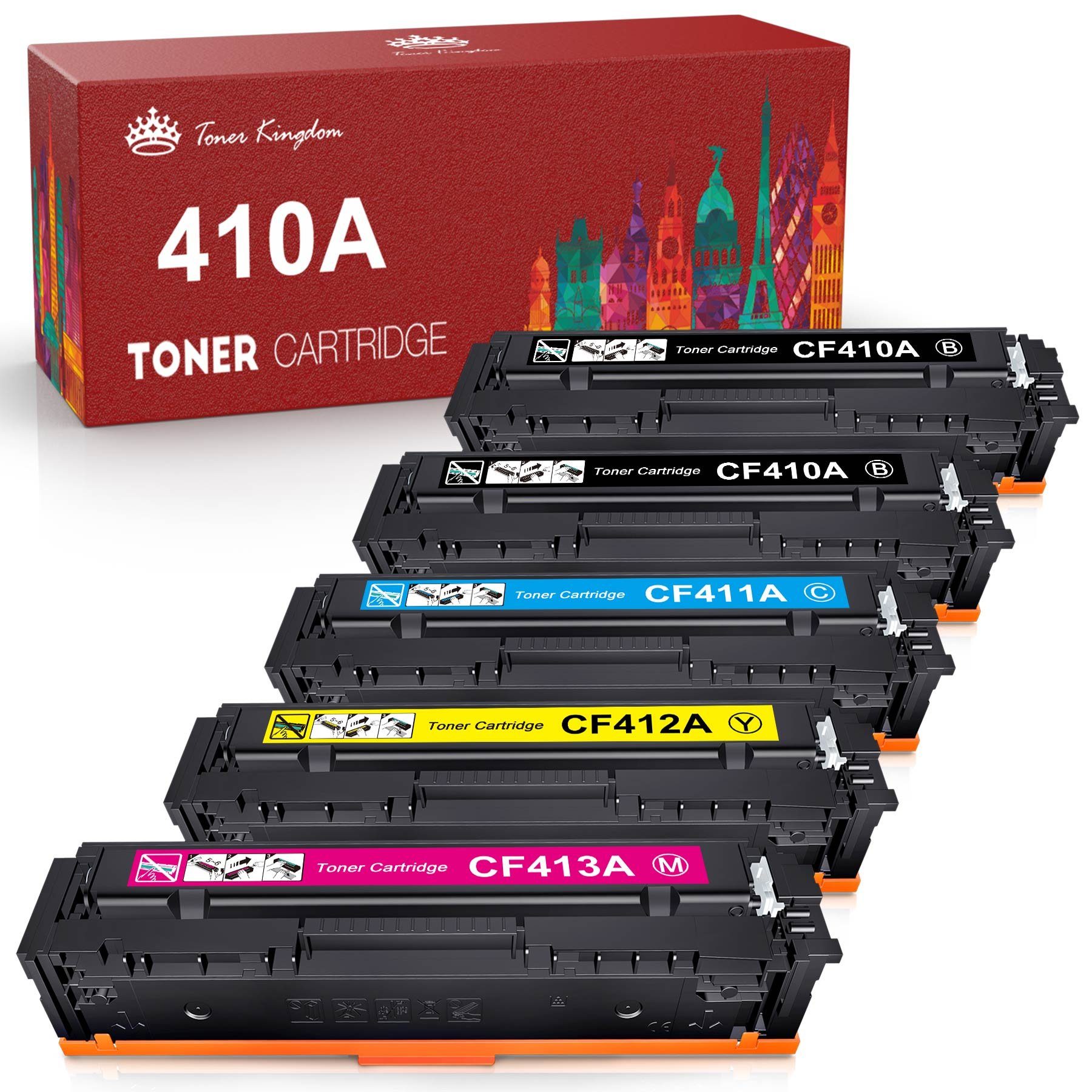 Toner Kingdom Tonerpatrone für HP 410A 410X CF410X CF410A M477fdw 5-St, (5-St)