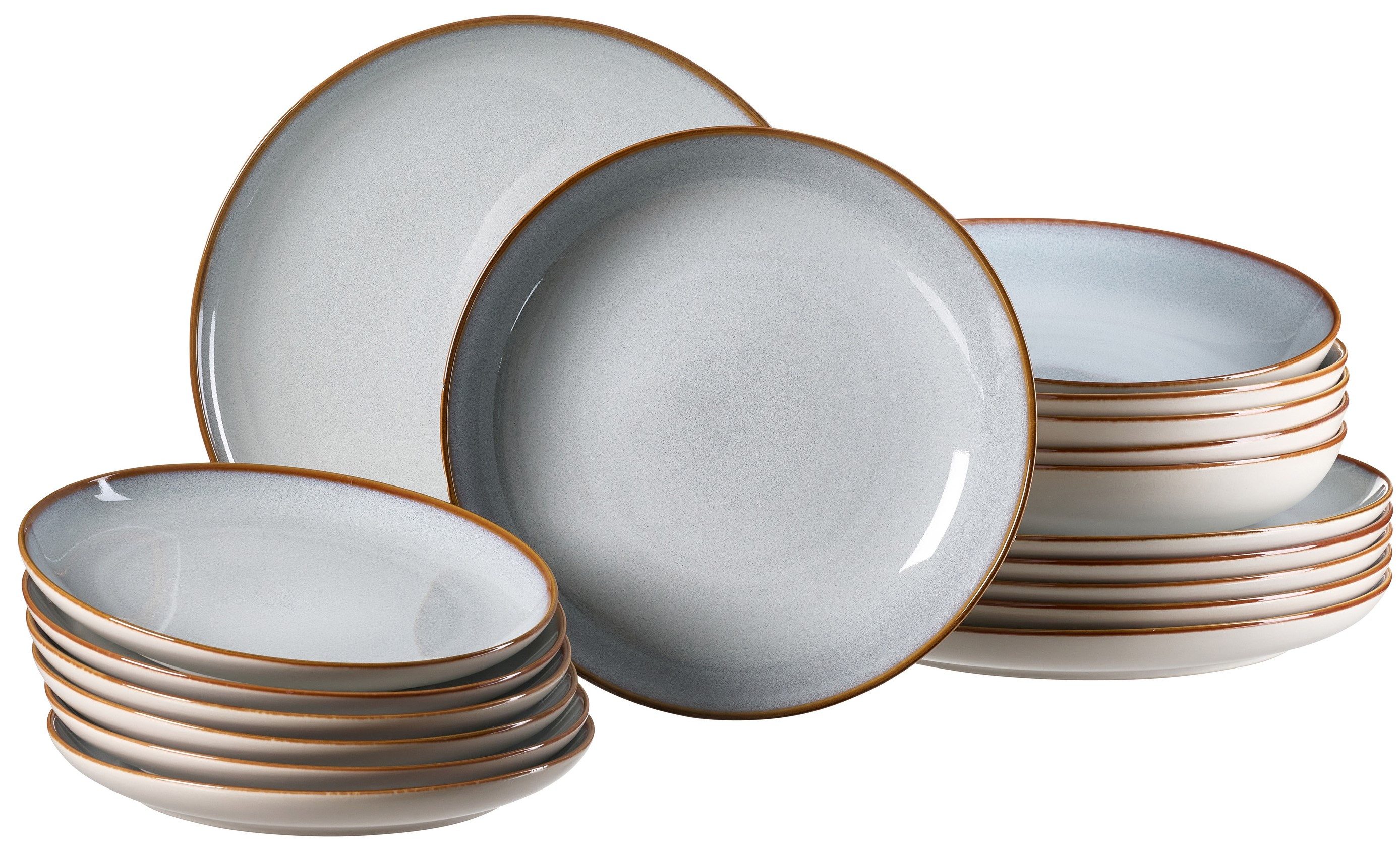 Ritzenhoff & Breker Tafelservice Portofino (18-tlg), 6 Personen, Steinzeug, Teller Set, Porzellan, skandinavisch-schlichter Touch, Ø 21,5 cm