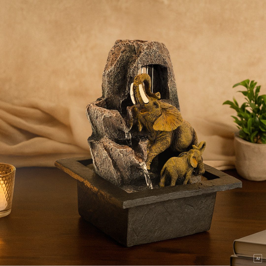 abc HOME Zimmerbrunnen Elefanten, elektrisch, LED, Wasserpumpe