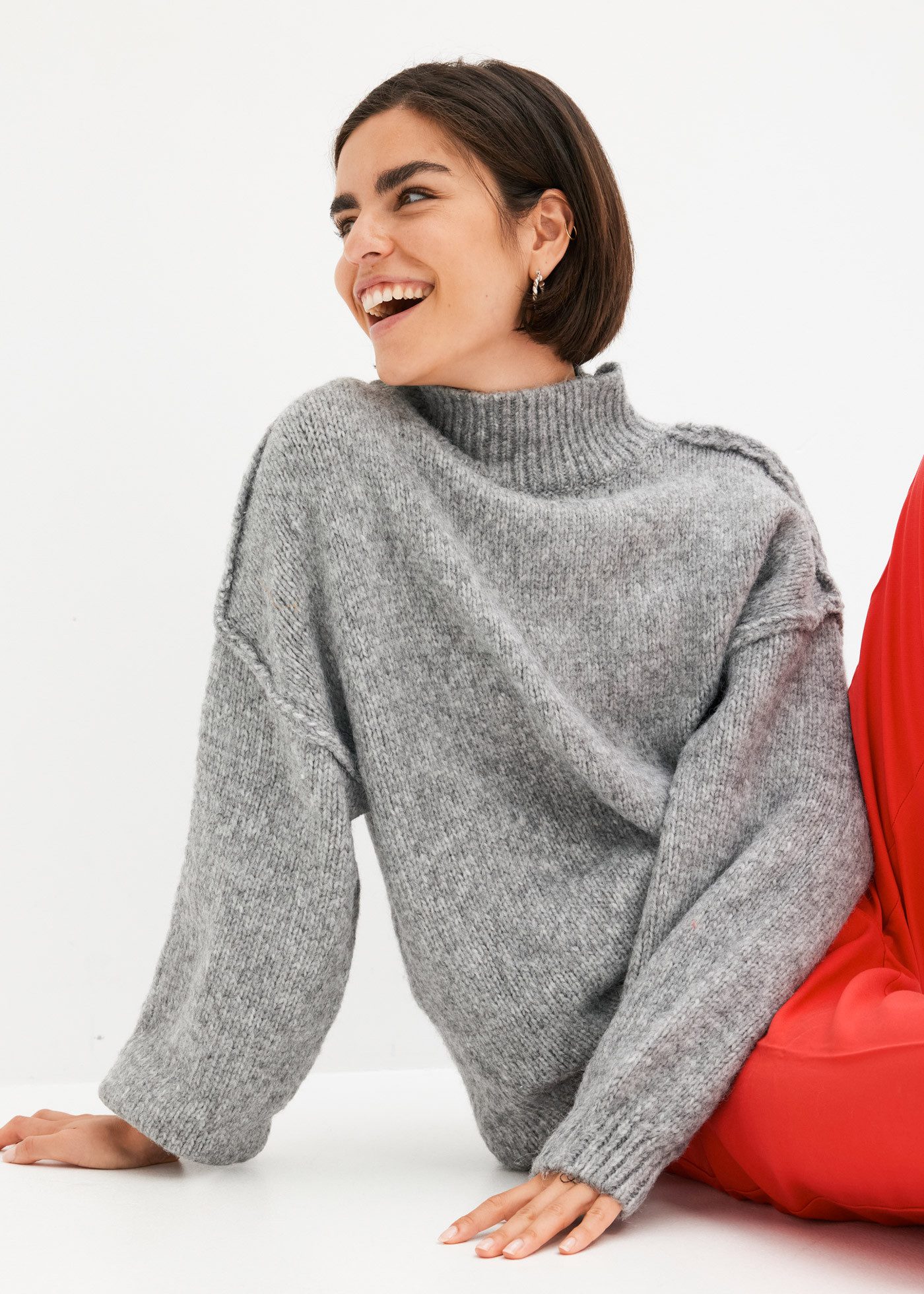 bonprix Strickpullover aus Polyester, Polyacryl, Polyamid und Wolle, mit St günstig online kaufen
