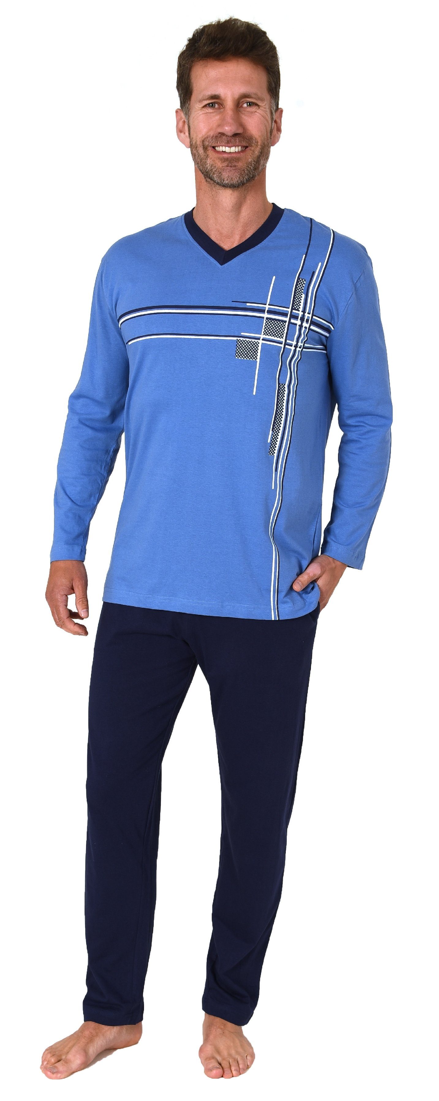 Normann Pyjama Herren Schlafanzug langarm Pyjama mit Frontprint - auch in Ü günstig online kaufen
