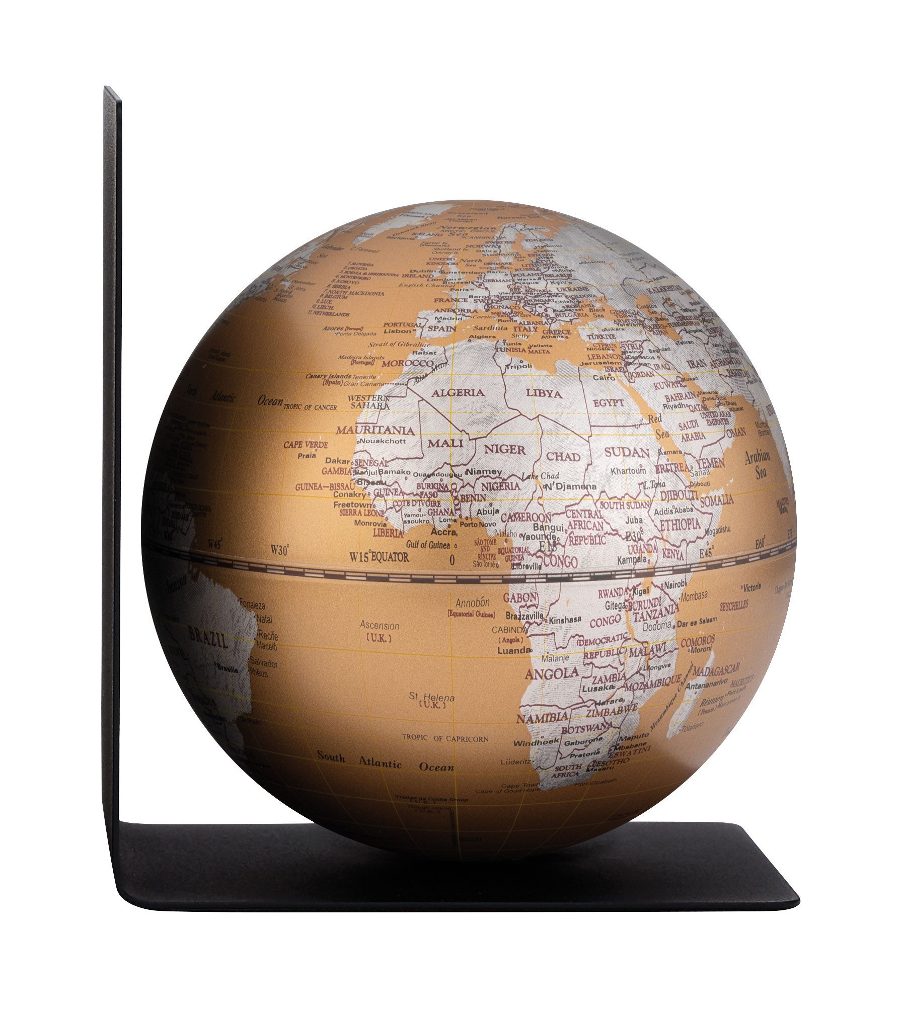 TROIKA Globus BOOKGLOBE SINGLE, Metall-Buchstütze mit abnehmbarem Globus, (13 cm Durchmesser, 1-tlg), 13 x 13 x 15,3 cm englische Beschriftung, verschiedene Farben