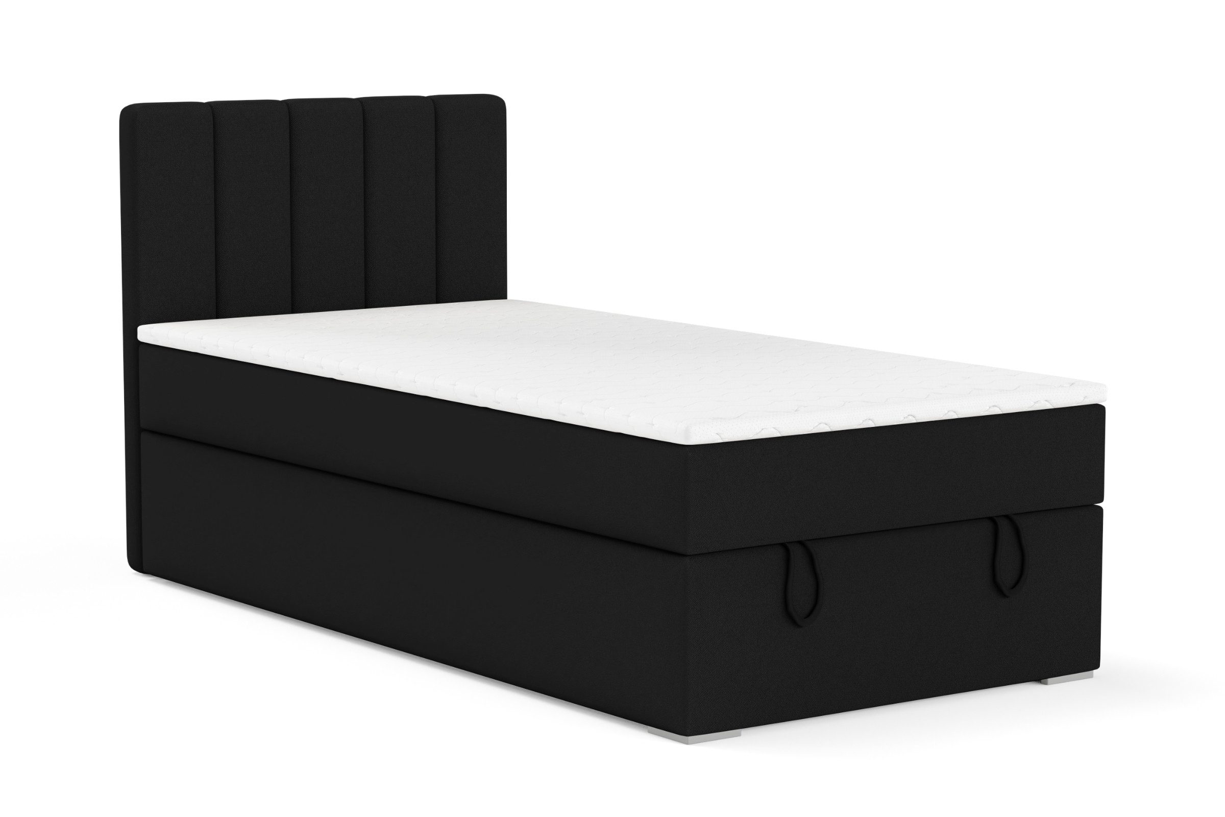 Deine Möbel 24 Boxspringbett DAVID MINI Boxbett Polsterbett Kompletbett Velours Samt (Jugendbett Jugendzimmer Schlafzimmer Bett, 3-St., 100x200 120x200 Creme Beige Hellgrau Grau Anthrazit Schwarz), Bonellfederkern- H3 oder Taschenfederkern-Matratze 7 Zonen H4