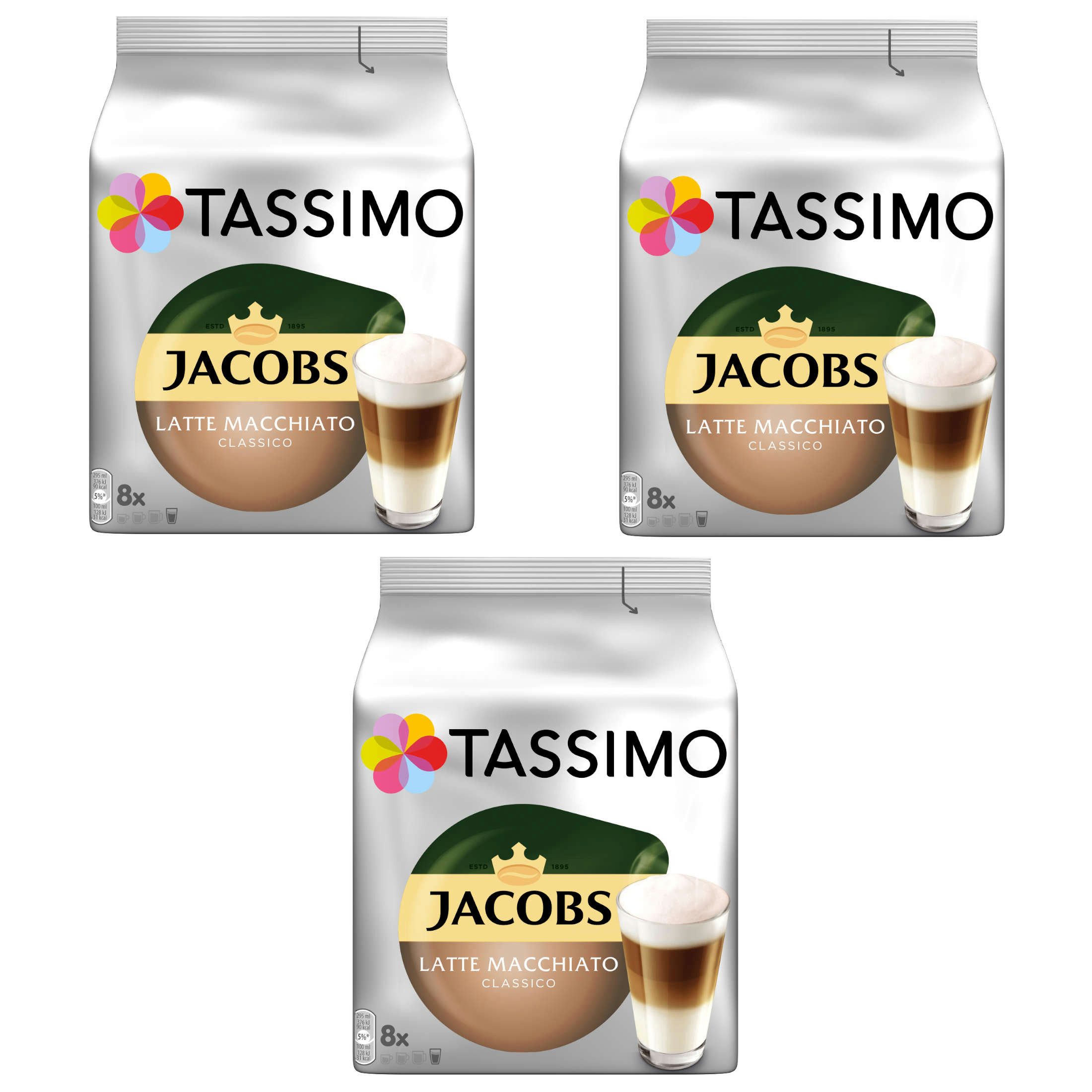 TASSIMO Kaffee Kapseln Jacobs Typ Latte Macchiato Classico T Discs 3 x 8 Getränke, 792 g, (Packung, 3er Pack)