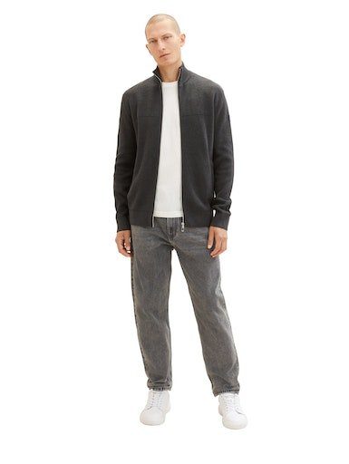 TOM TAILOR strukturiertem mit Einsatz Strickjacke Grey Black