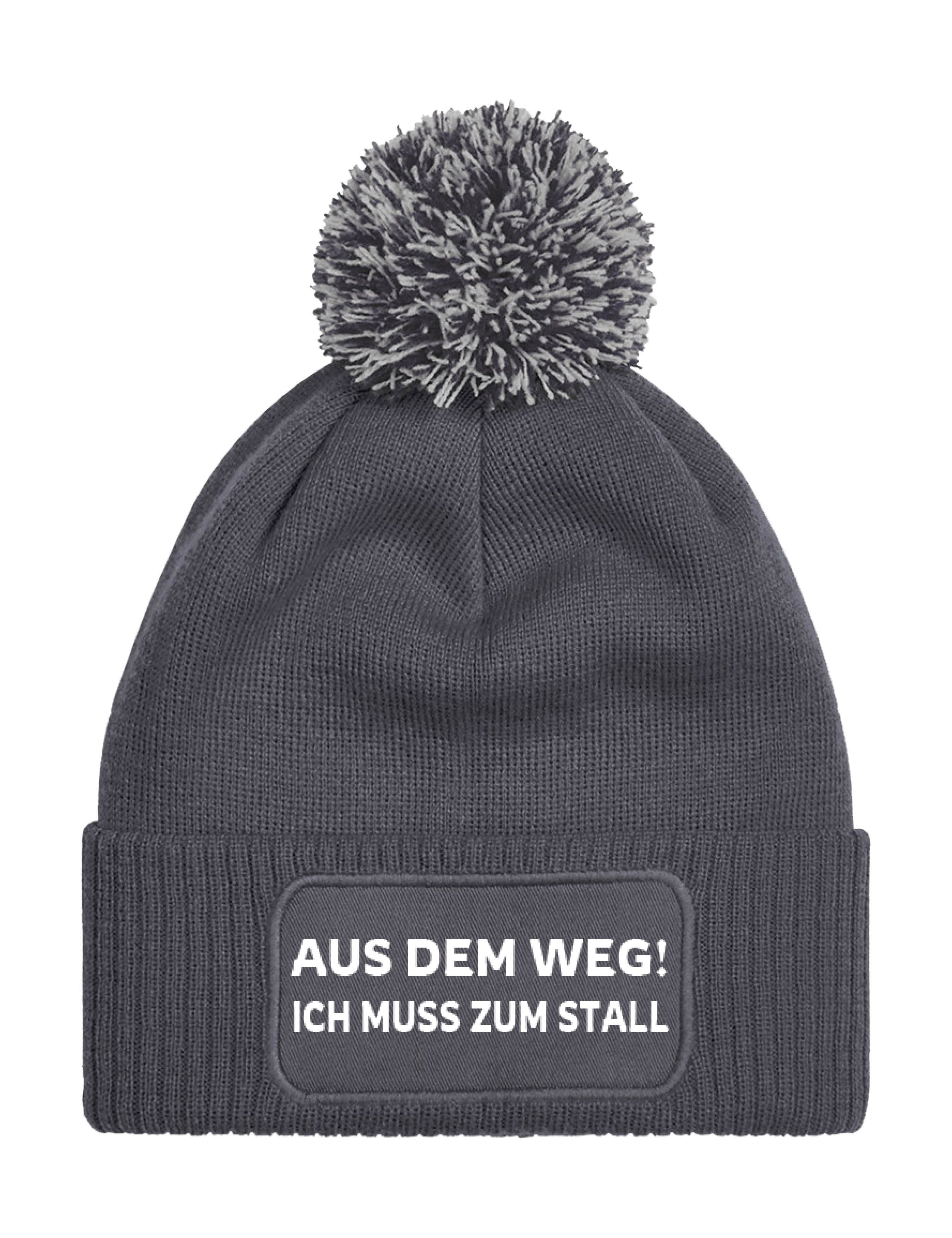 Youth Designz Bommelmütze "Aus dem Weg! Ich muss zum Stall" unisex Beanie Müzte mit lustigen Logo für Damen und Herren