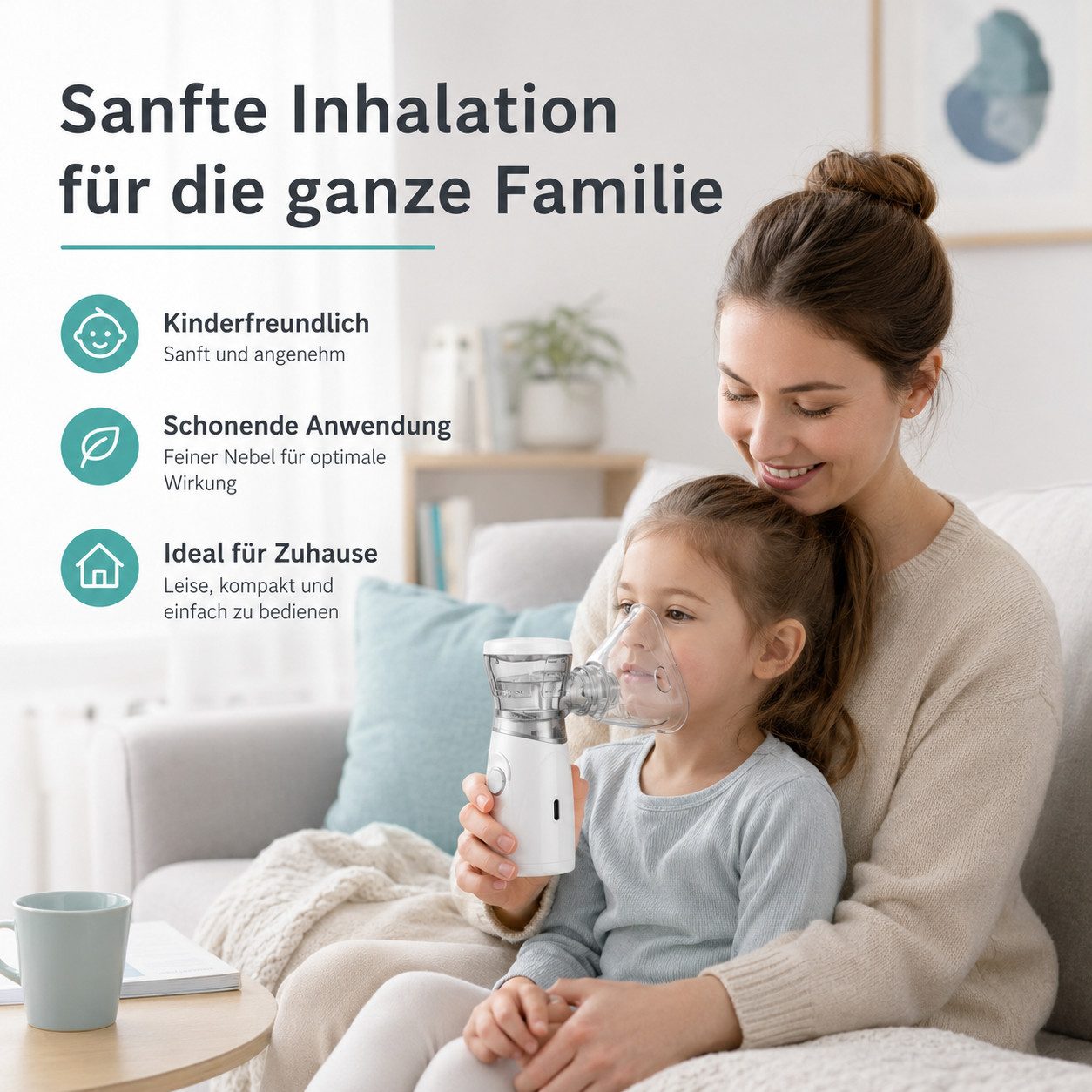 Tekoo Inhalationsgerät Inhalationsgerät Mesh-Vernebler tragbar Kinder & Erwachsene USB, Mehrteilig, 8-teiliges Set inkl. Masken und Zubehör, Flüsterleise unter 45dB, mikrofeine Vernebelung (1-5µm)