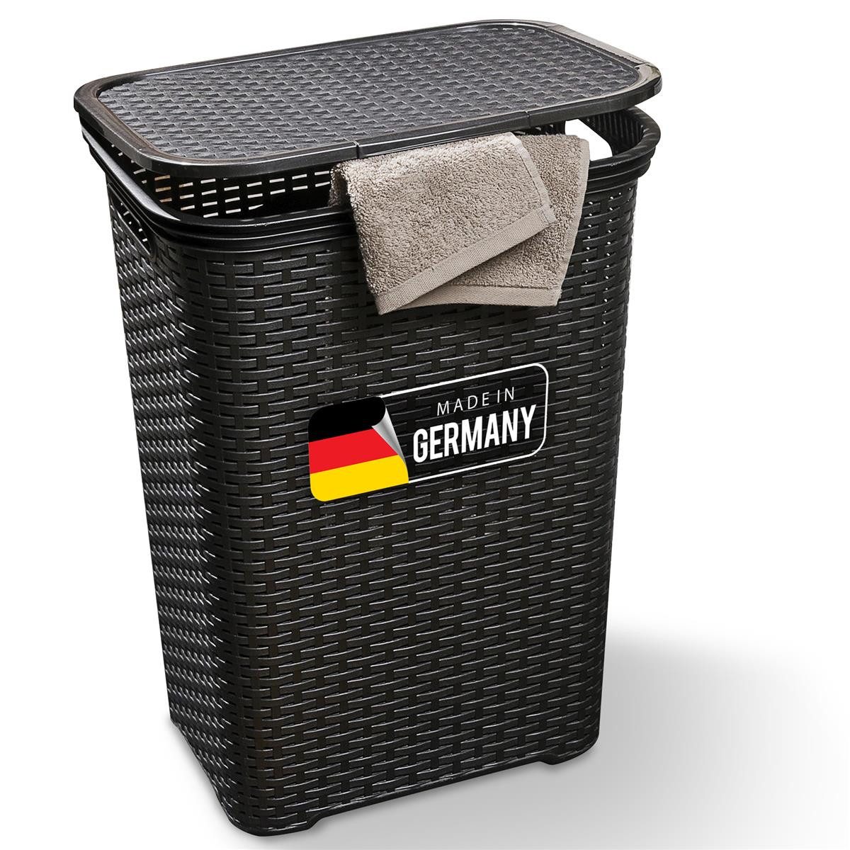 Novaliv Wäschekorb - (1 St), 1 Stück Rattan Wäschekorb mit Deckel 60L Schwa günstig online kaufen