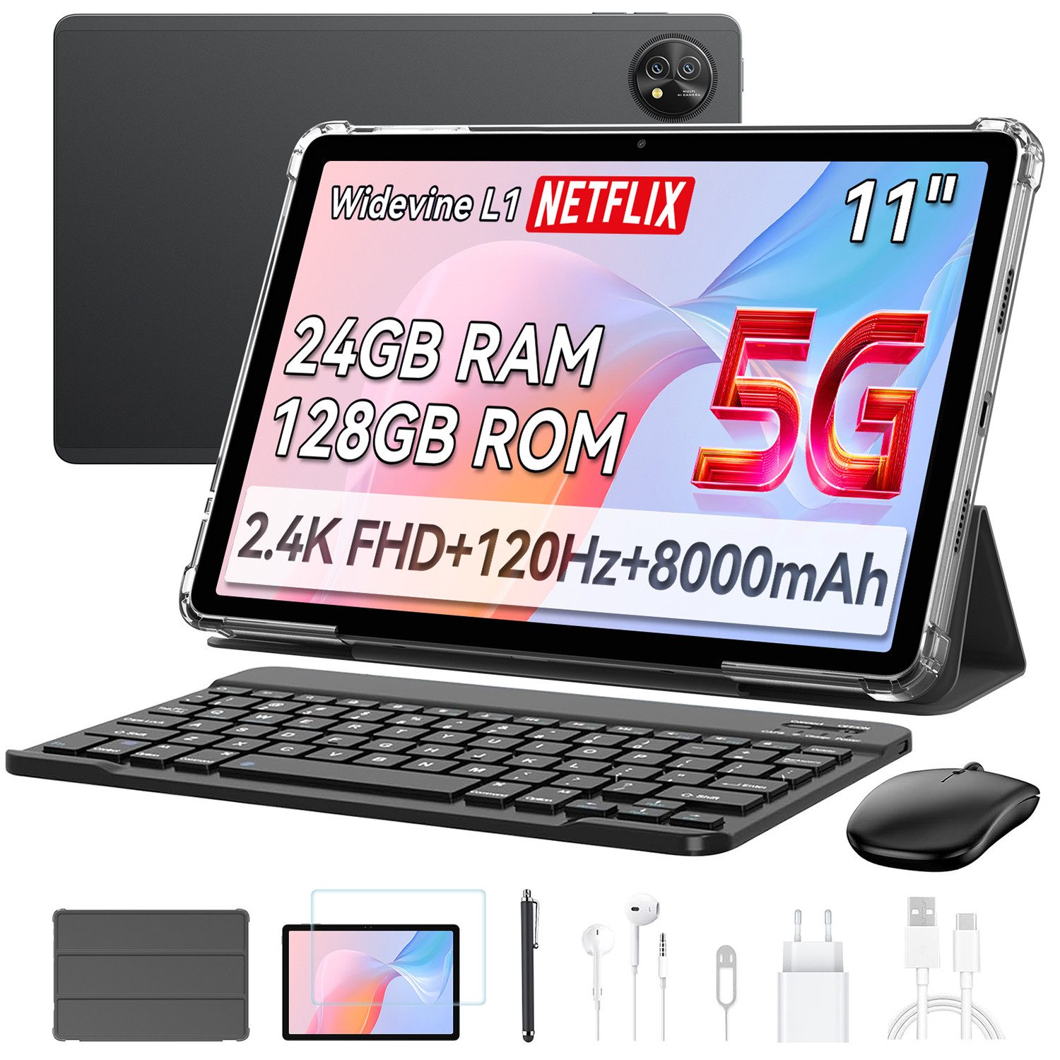 blackview 11" 5G/4G SIM mit Tastatur Stift, Android 15, Widevine L1 für Arbeit Tablet (11", 256 GB, Android 15, 5G, 4G LTE, 11", 4G LTE/5G, 90Hz, Android 15, 8300mAh, 5G WiFi)