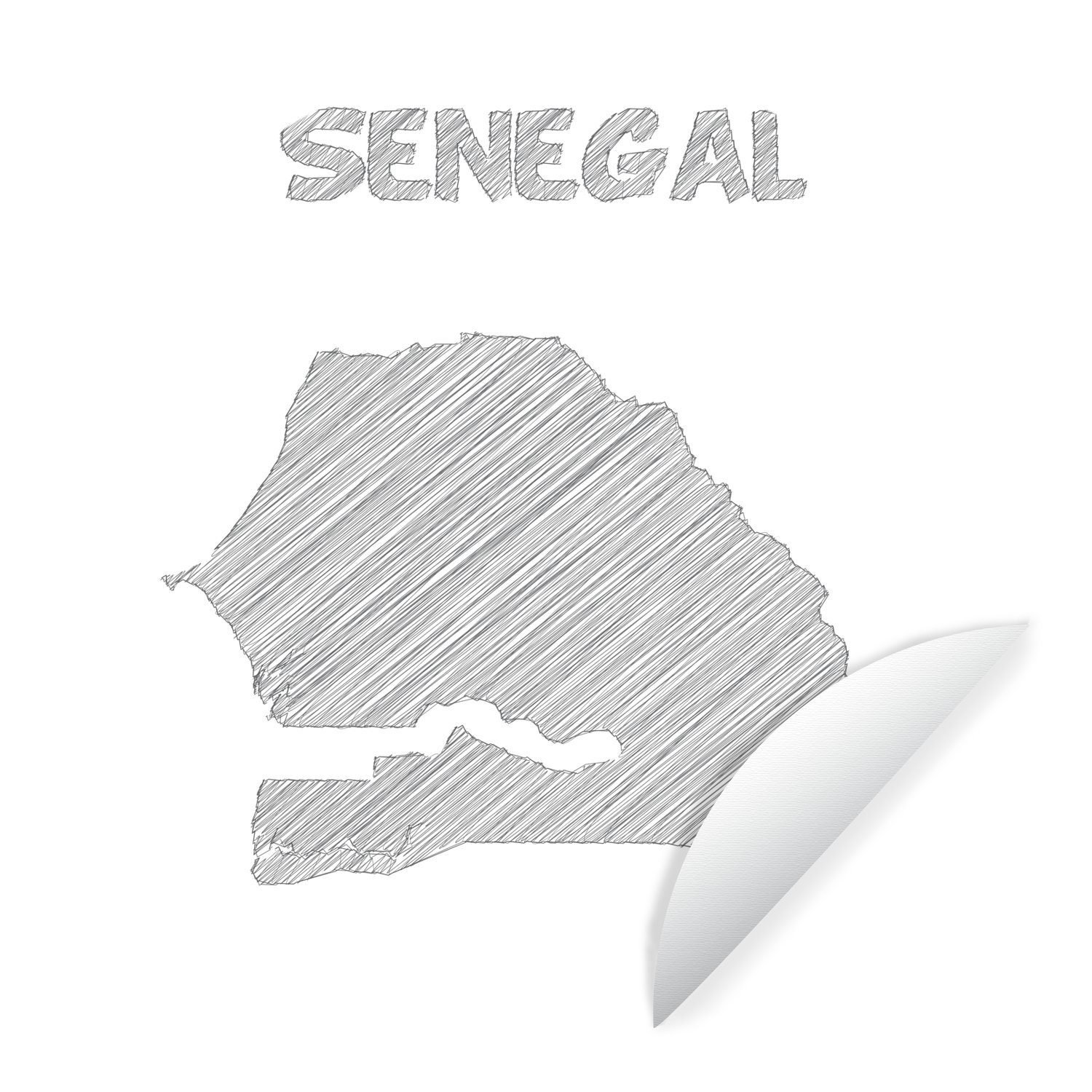 MuchoWow Wandsticker Schwarz-Weiß-Abbildung von Senegal in Grau (1 St), Tapetenkreis für Kinderzimmer, Tapetenaufkleber, Rund, Wohnzimmer