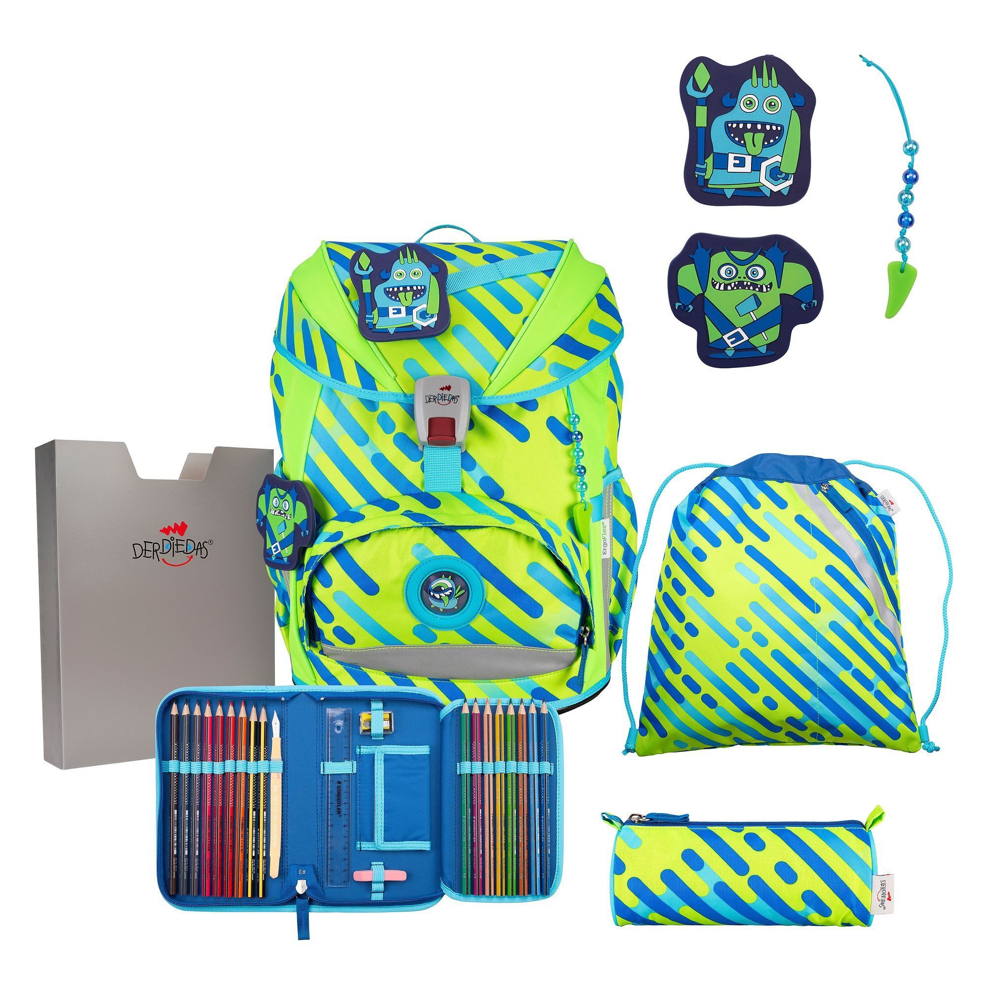 DerDieDas® Schulranzen ErgoFlex Neon (6-tlg), PET (nachhaltig)