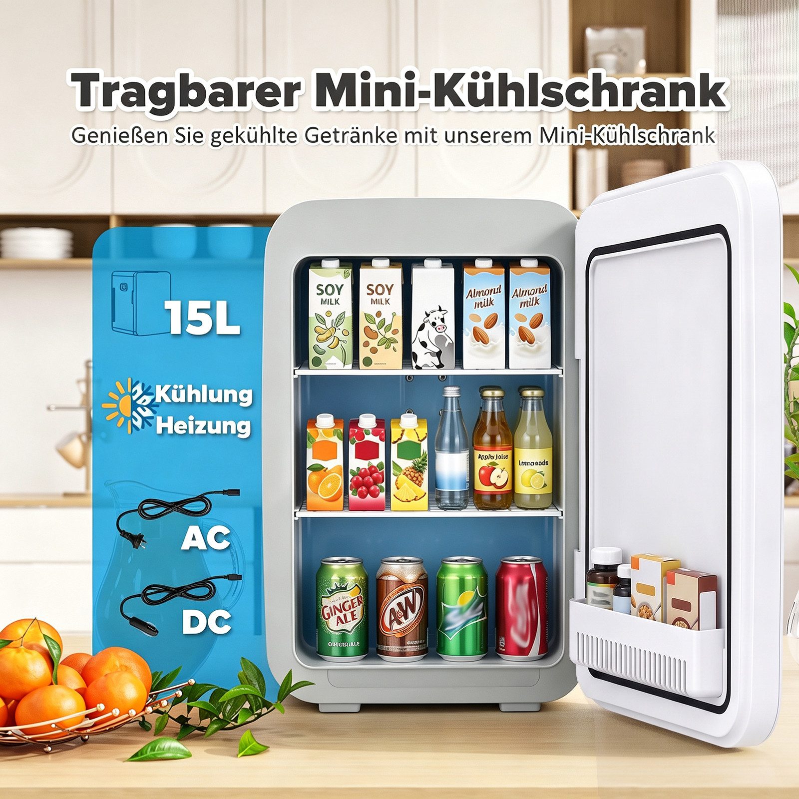 Rebonique Table Top Kühlschrank AQ-22L, 15L/21 Dosen Mini Kühlschrank, 17°C unter Umgebungstemperatur - 65°C – Bild 2 von 5