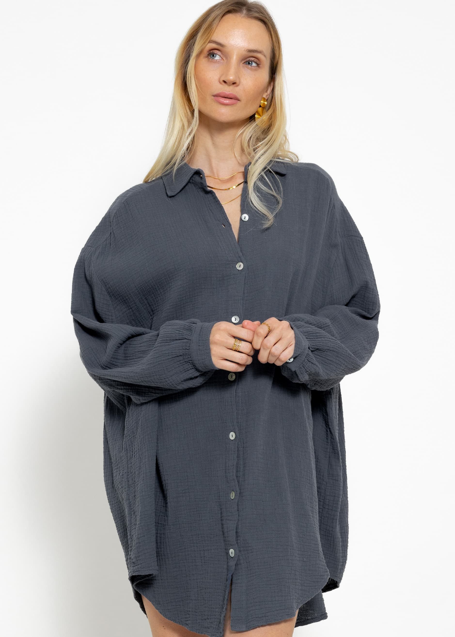 SASSYCLASSY Longbluse Oversize Musselin Bluse Damen günstig online kaufen