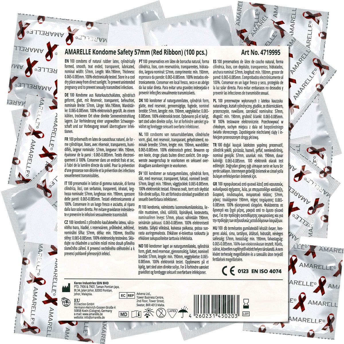 Amarelle Kondome Safety Packung mit, 100 St., 57mm (Red Ribbon) für alle Gelegenheiten, Vorratstüte