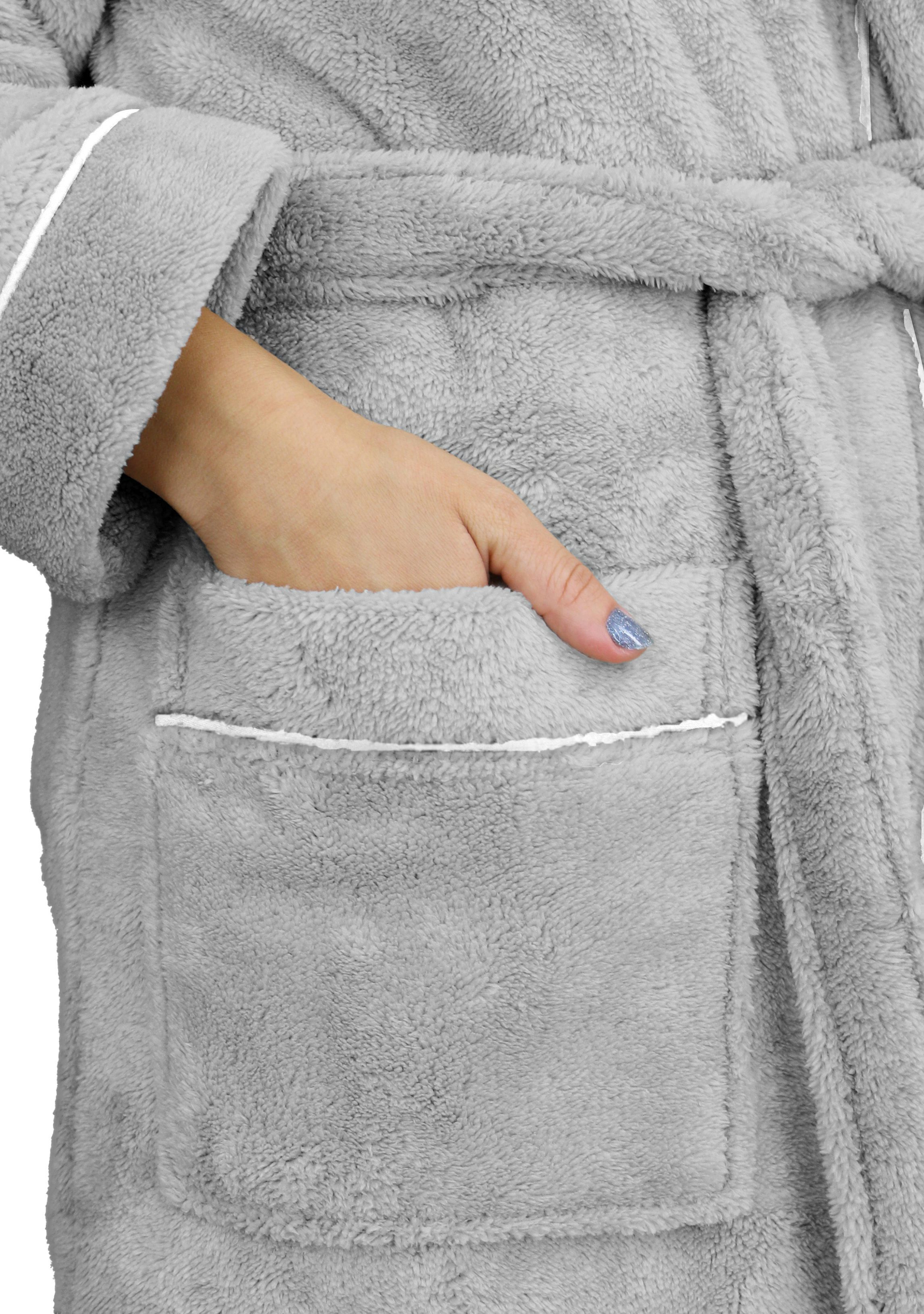 OTTO home Unisex-Bademantel Lillou, ideal für Sauna & Spa, Hotelbademantel, Morgenmantel, Langform, Microfaser, Kapuze, Gürtel, kuschelig weicher Fleece, plüsch, für Damen und Herren, XS-3XL