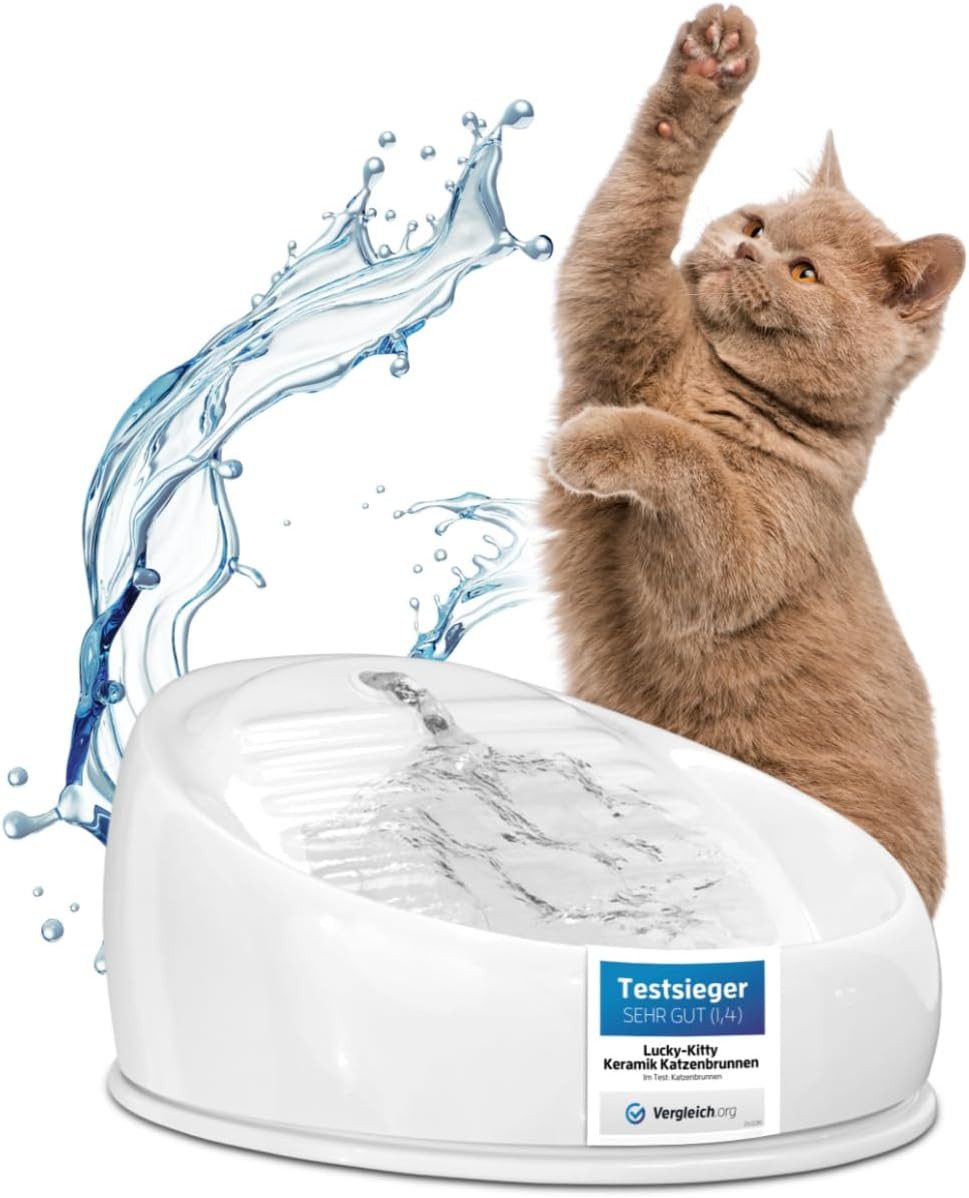 Lucky-Kitty Trinkbrunnen 1,5L Trinknapf für Katzen aus Keramik mit Pumpe fü günstig online kaufen