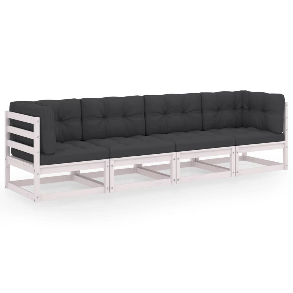 vidaXL Loungesofa 4-Sitzer-Gartensofa mit Kissen Teile Kiefer 1 Weiß Massivholz