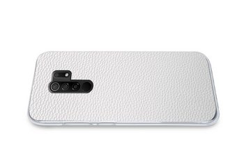 MuchoWow Handyhülle Leder - Strukturiert - Leder-Optik - Weiß, Phone Case, Handyhülle Xiaomi Redmi 9, Silikon, Schutzhülle