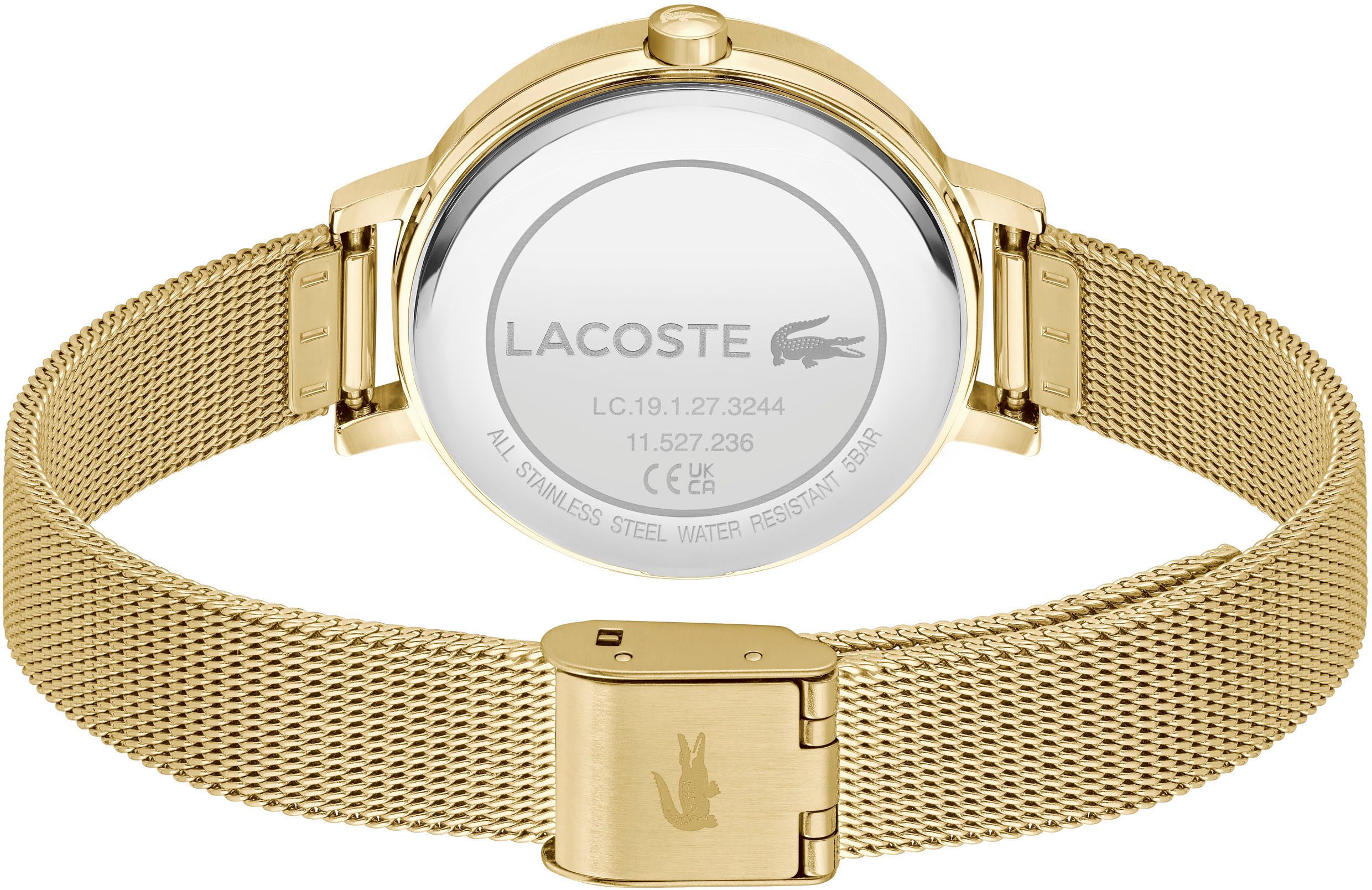 Lacoste Quarzuhr RIGA 2001401, Armbanduhr, Damenuhr, Edelstahlarmband, analog, Glaskristalle
