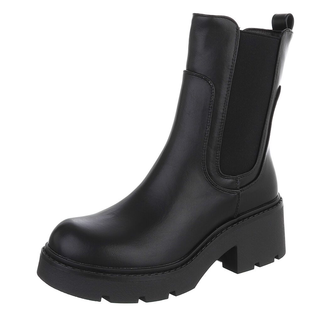 Ital-Design Damen Chelsea Boots mit Profilsohle und Blockabsatz Plateaustiefelette (92422332) Blockabsatz Stiefeletten in Schwarz