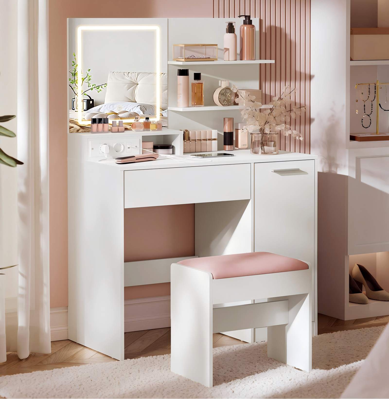 VASAGLE Schminktisch Frisiertisch, Kosmetiktisch, Schublade und offene Abla günstig online kaufen
