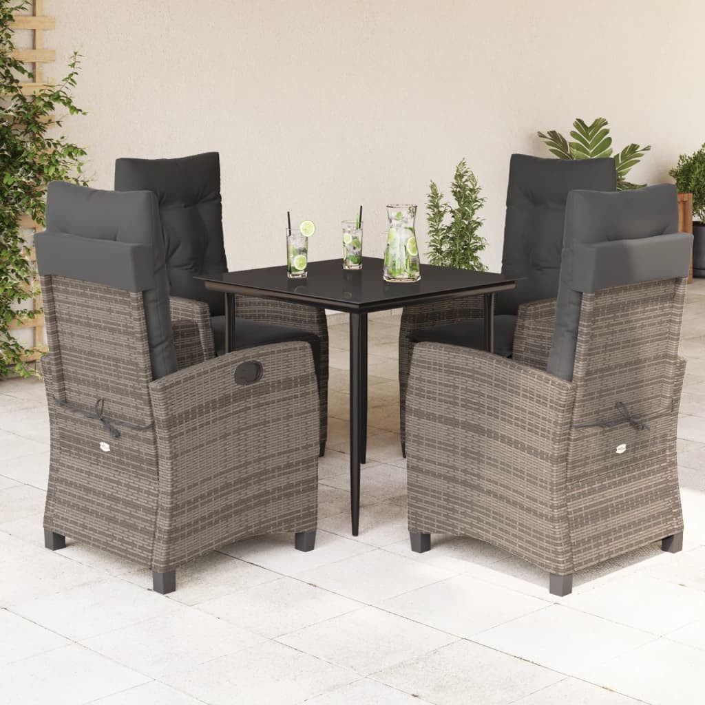 vidaXL GartenEssgruppe 5tlg. GartenEssgruppe mit Kissen Grau Poly