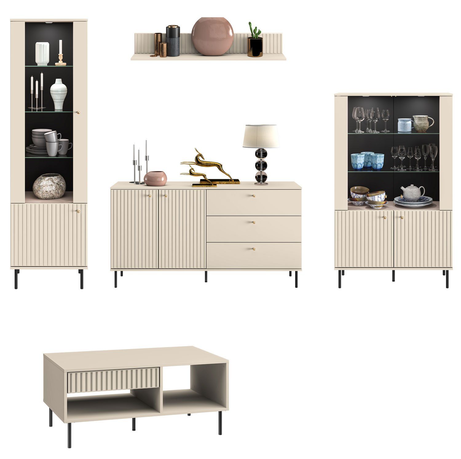 Feldmann-Wohnen Wohnwand Sophie, (Sophie, 5-St., 5-teilig), 5-teilig kaschmir matt