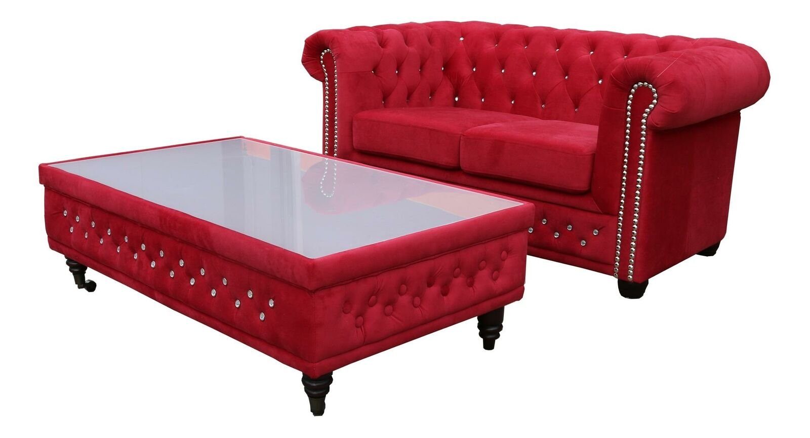 JVmoebel Couchtisch Roter Chesterfield Design Couchtisch Glastisch Tisch (Nur 2 Sitzer), Made in Europe