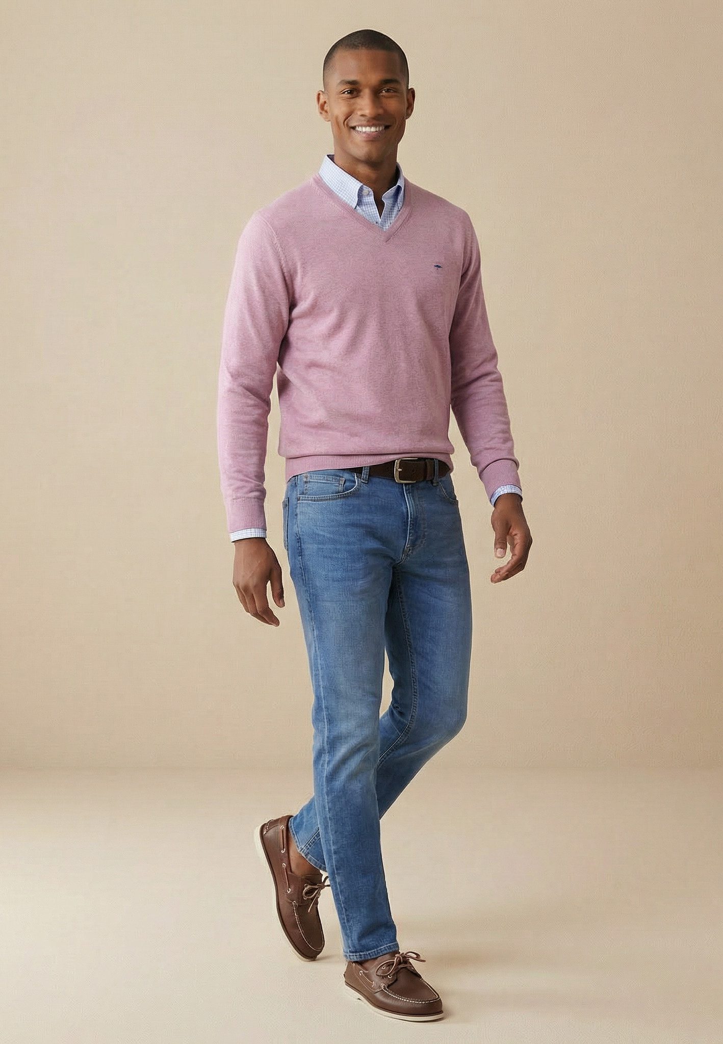 FYNCH-HATTON Strickpullover aus Baumwolle, mit V-Ausschnitt, hüftbedeckende Passform