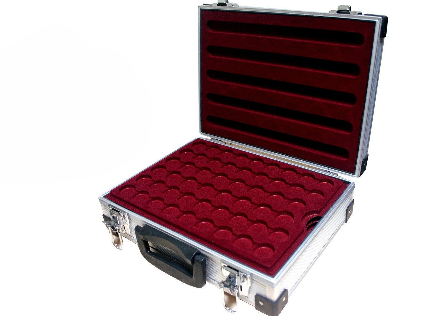 MC.Sammler Aufbewahrungsbox MC.Sammler Alu Münzkoffer inkl 5 Münztableaus verschiedene Varianten, 260 Fächer - 27mm Ø