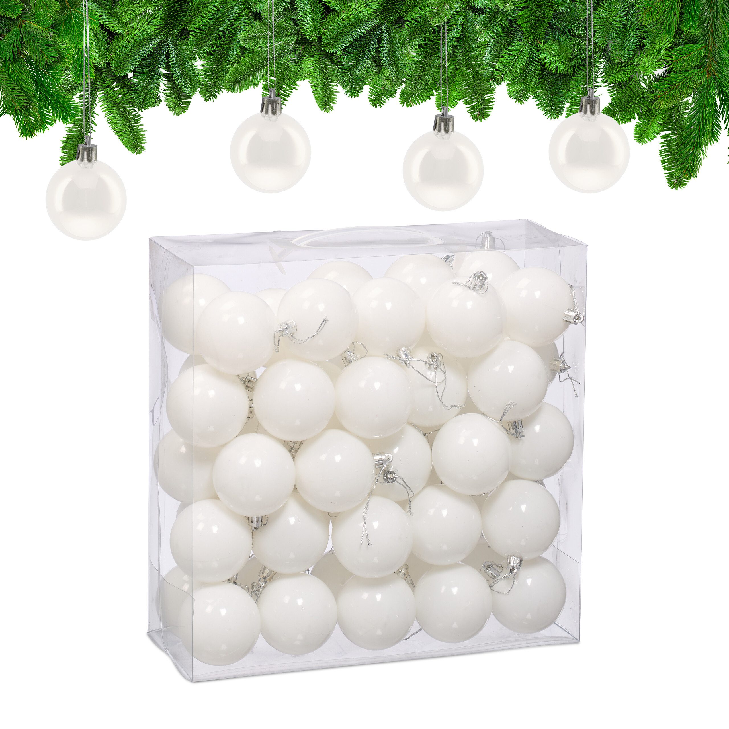 relaxdays Weihnachtsbaumkugel Weihnachtskugeln im 50er Set (50 St), weiß