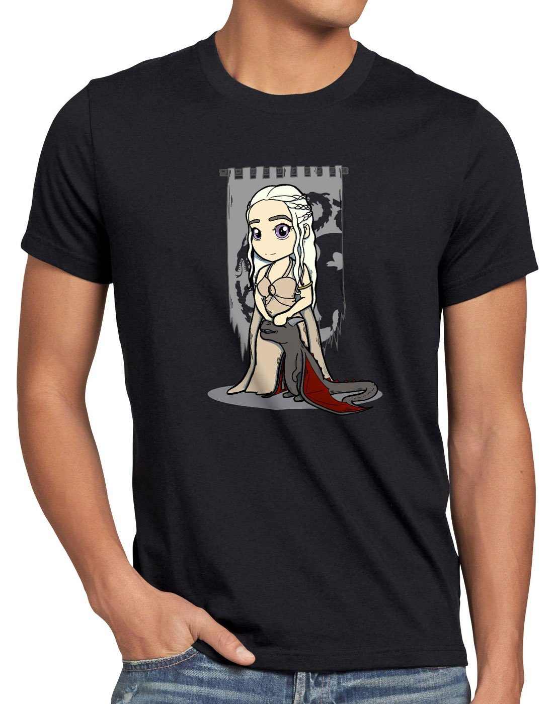 daenerys Drachen der chibi schwarz targaryen style3 Print-Shirt Mutter T-Shirt Herren