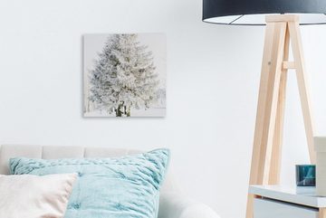 OneMillionCanvasses® Leinwandbild Winter - Baum - Schnee - Kiefer - Weiß, (1 St), Leinwand Bilder für Wohnzimmer Schlafzimmer