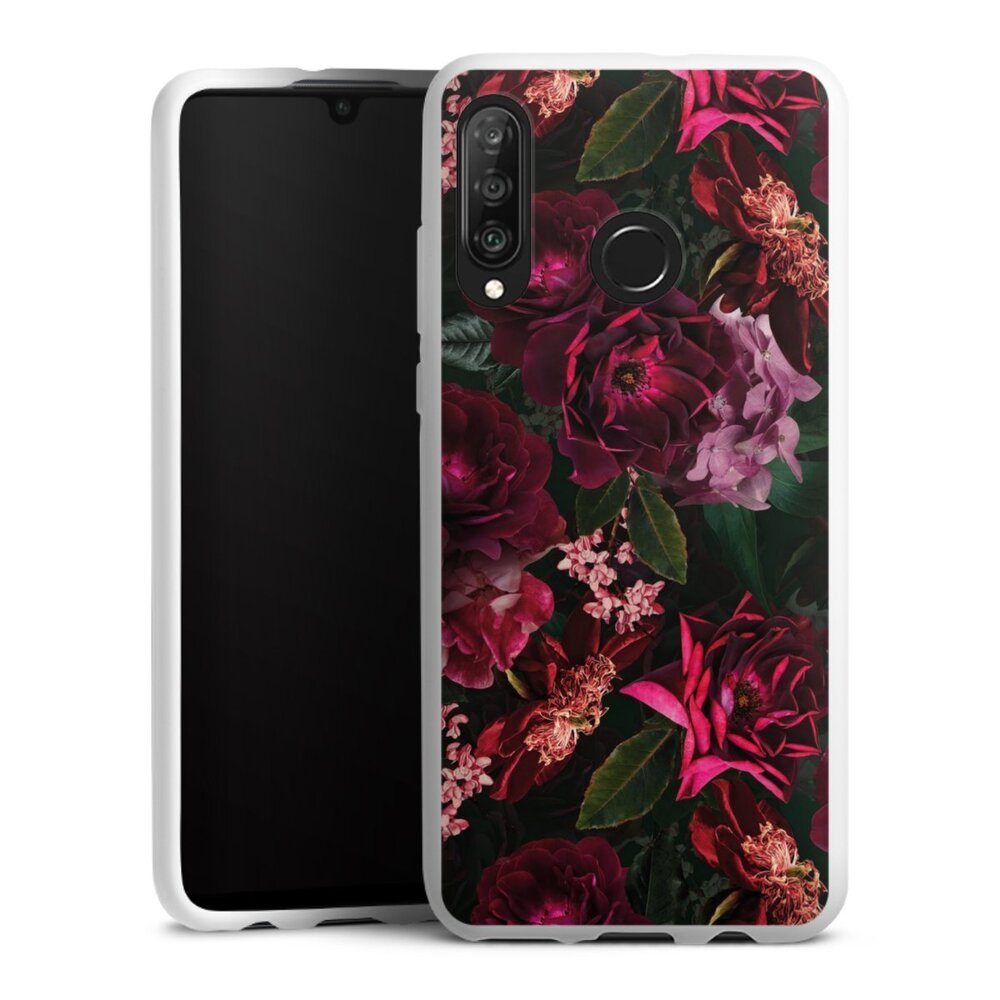 DeinDesign Handyhülle Rose Blumen Blüte Dark Red and Pink Flowers, Huawei P30 Lite Premium Silikon Hülle Bumper Case Handy Schutzhülle