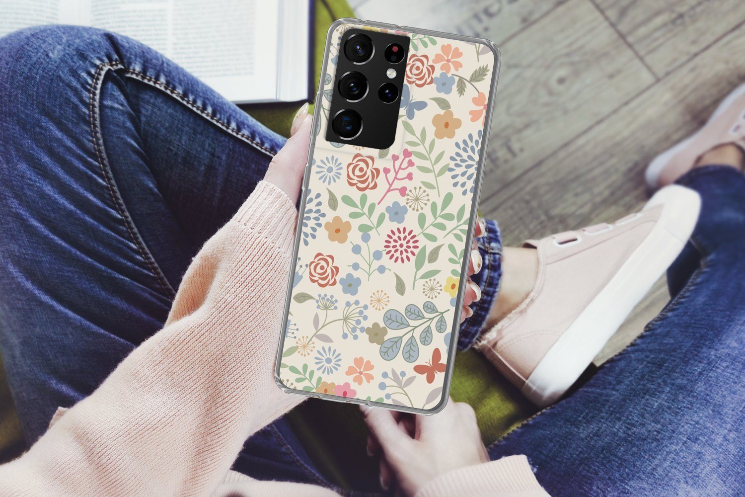 MuchoWow Handyhülle für Samsung Galaxy S21 Ultra Eine Blumenmuster-Illustration mit vielen, Phone Case, Silikon, Schutzhülle Dünn
