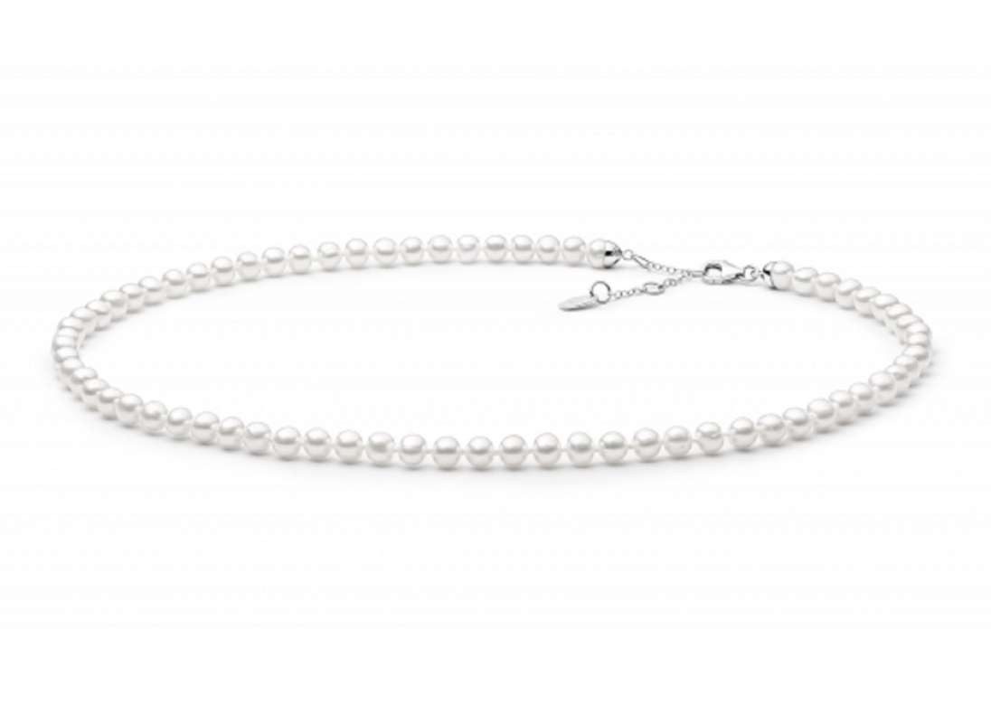 Valentinstagsgeschenk Gaura Pearls Perlenkette klassisch Choker-Kette weiß rund 5-5.5 mm, 40-43 cm, 925er rhodiniertes Silber