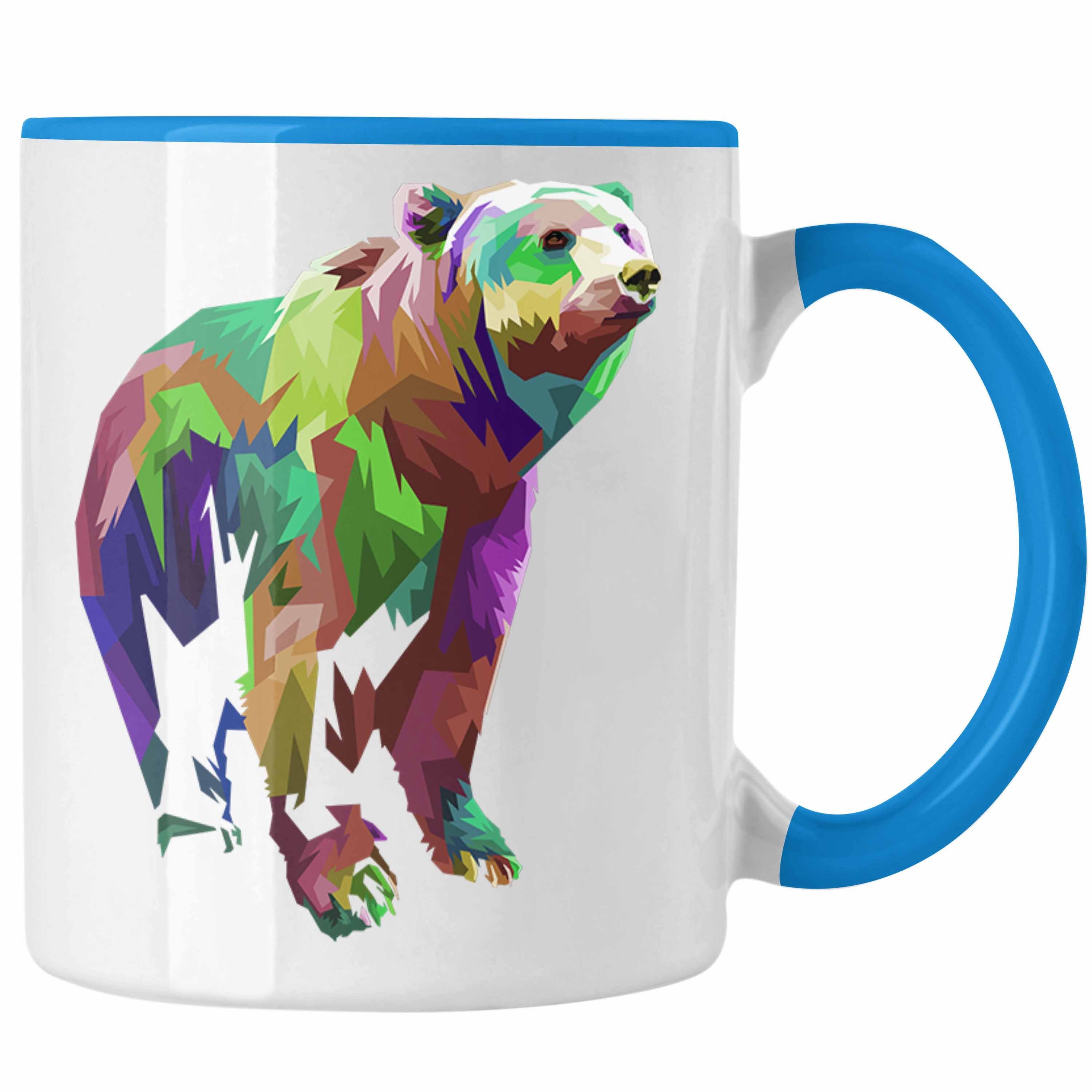 Trendation Tasse Trendation - Bär Poiygon Grafik Tasse Geschenk Bären Liebhaber Blau