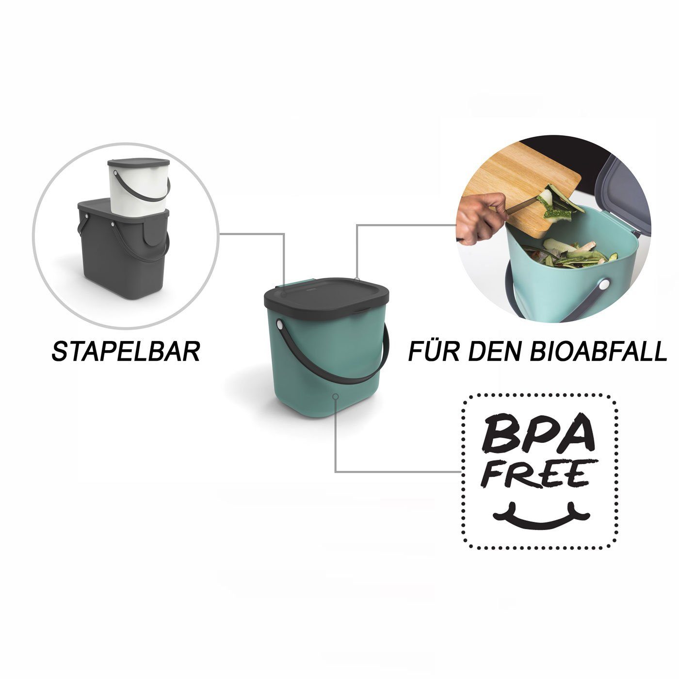 ROTHO Biomülleimer ALBULA Komposteimer 6l mit Deckel und Tragegriff