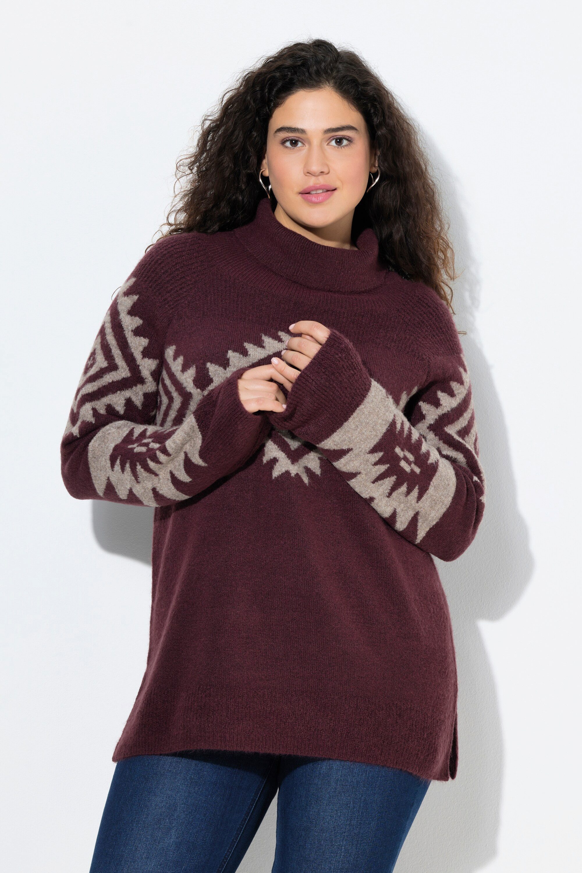 Ulla Popken Rollkragenpullover Пуловеры Strickmuster Rollkragen Raglan-Langarm