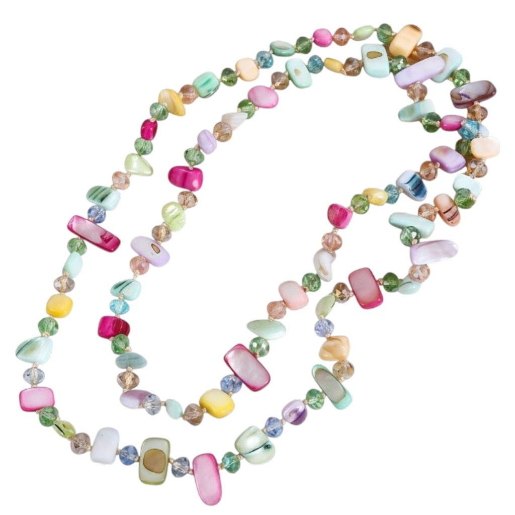 KARMA Lange Kette bunt 118 cm Damen Natursteine Kristalle (modern, 1-tlg., modern Geschenk für Frauen mehrfarbig), Halskette Pulloverkette Damenhalskette